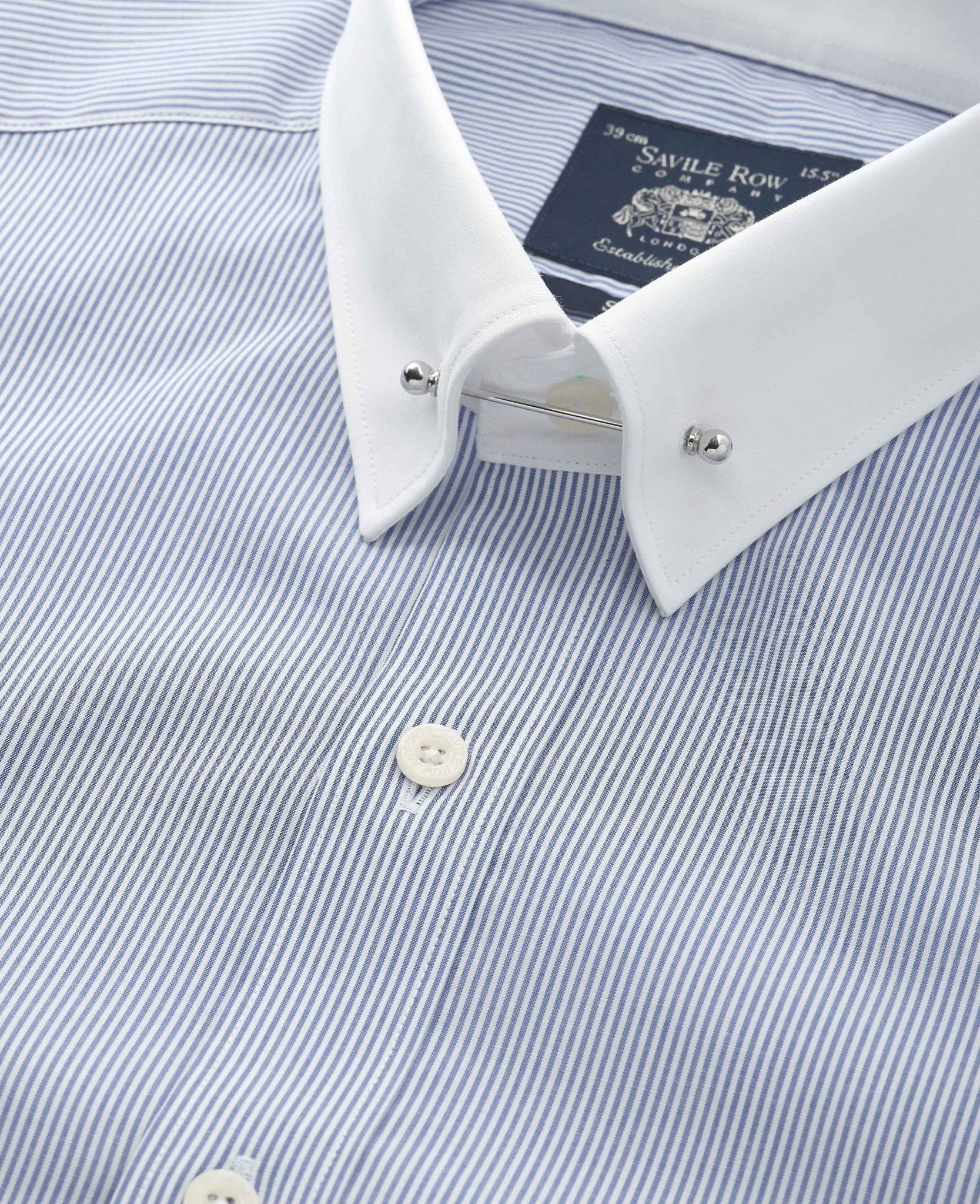 Blue White Stripe Poplin Slim Fit Pin Collar Winchester Formal Shirt - Double Cuff - Image 4