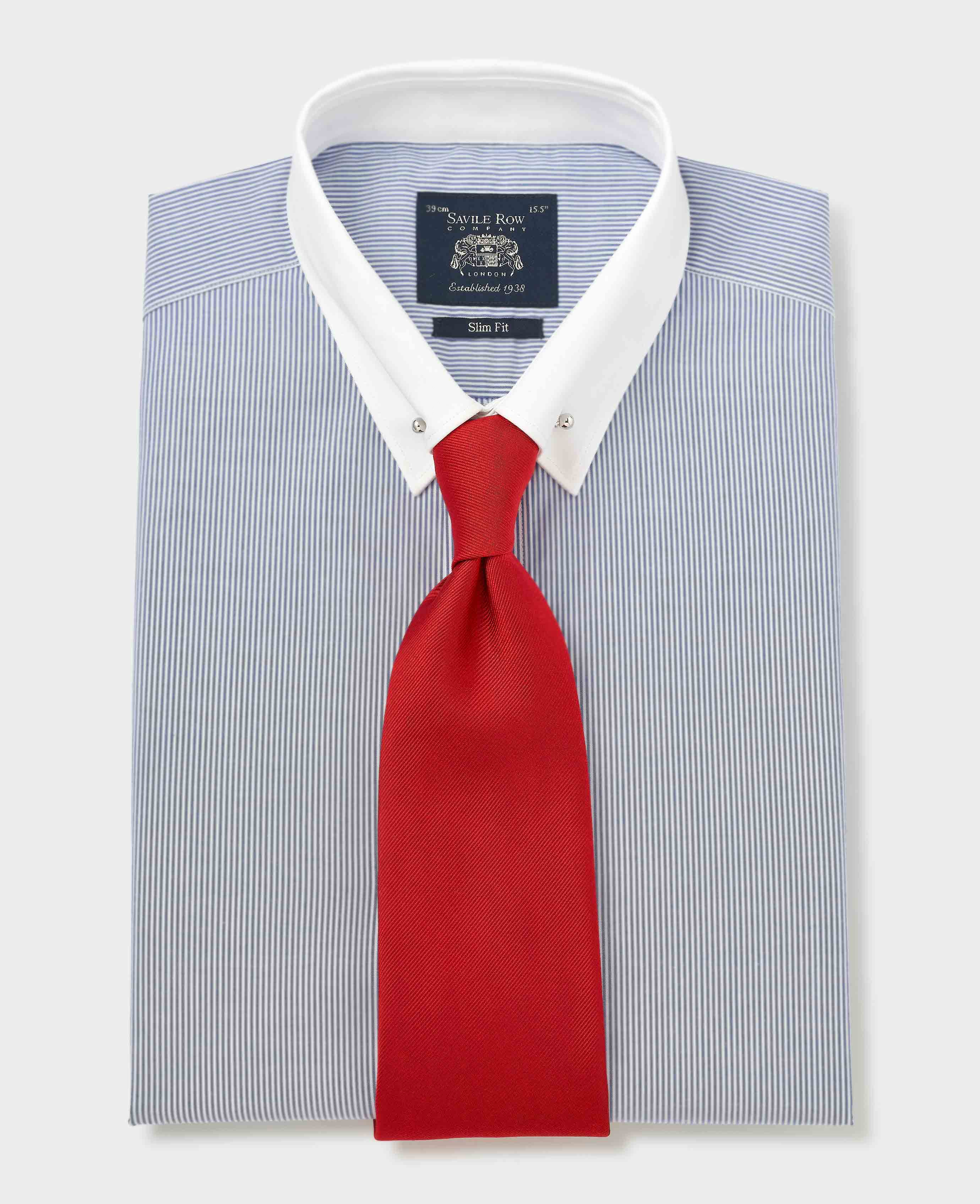 Blue White Stripe Poplin Slim Fit Pin Collar Winchester Formal Shirt - Double Cuff - Image 7