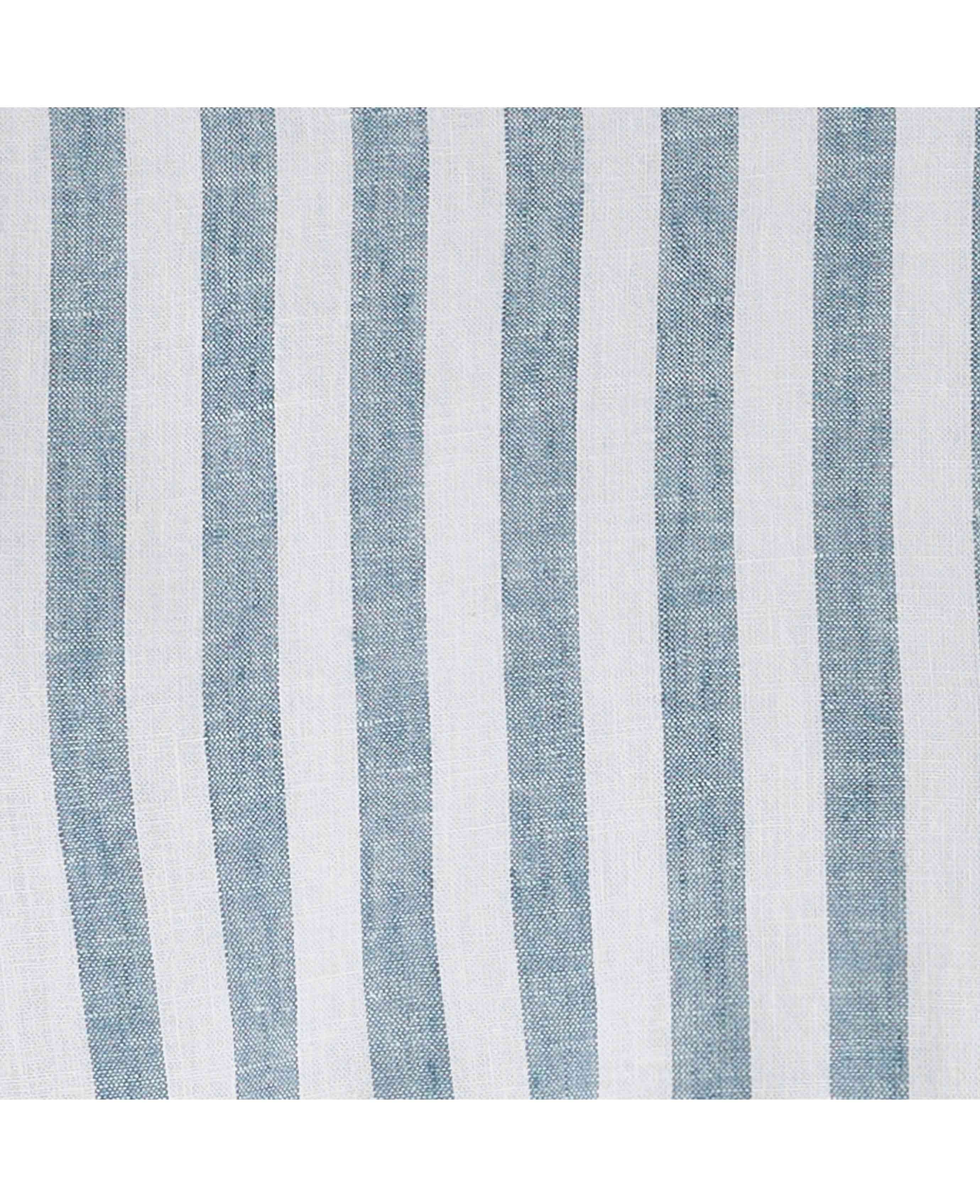 Blue White Variegated Stripe Cotton Linen Classic Fit Button-Down Casual Shirt - Image 6