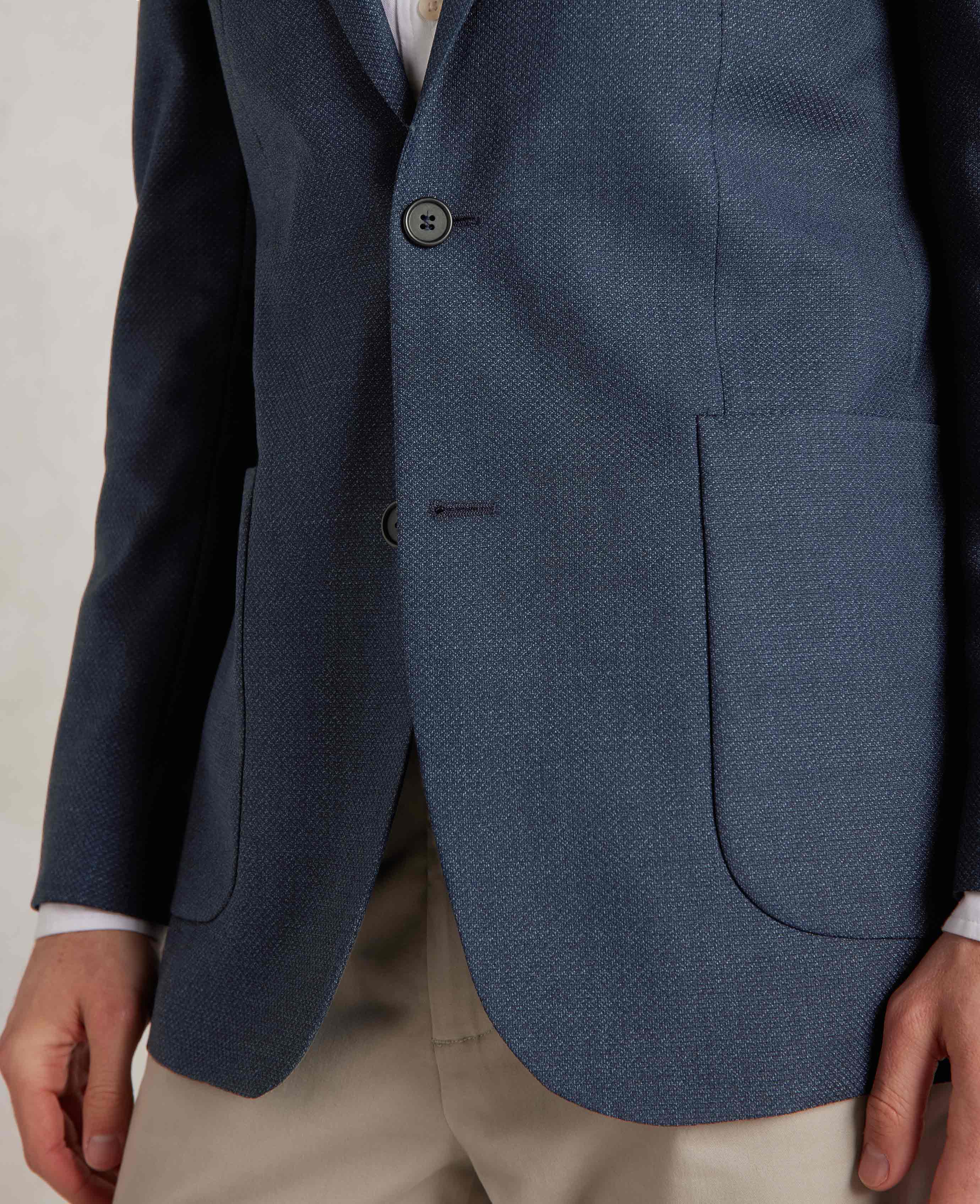 Blue Wool-Blend Micro Pattern Patch Pocket Jacket [RTC] - Image 6