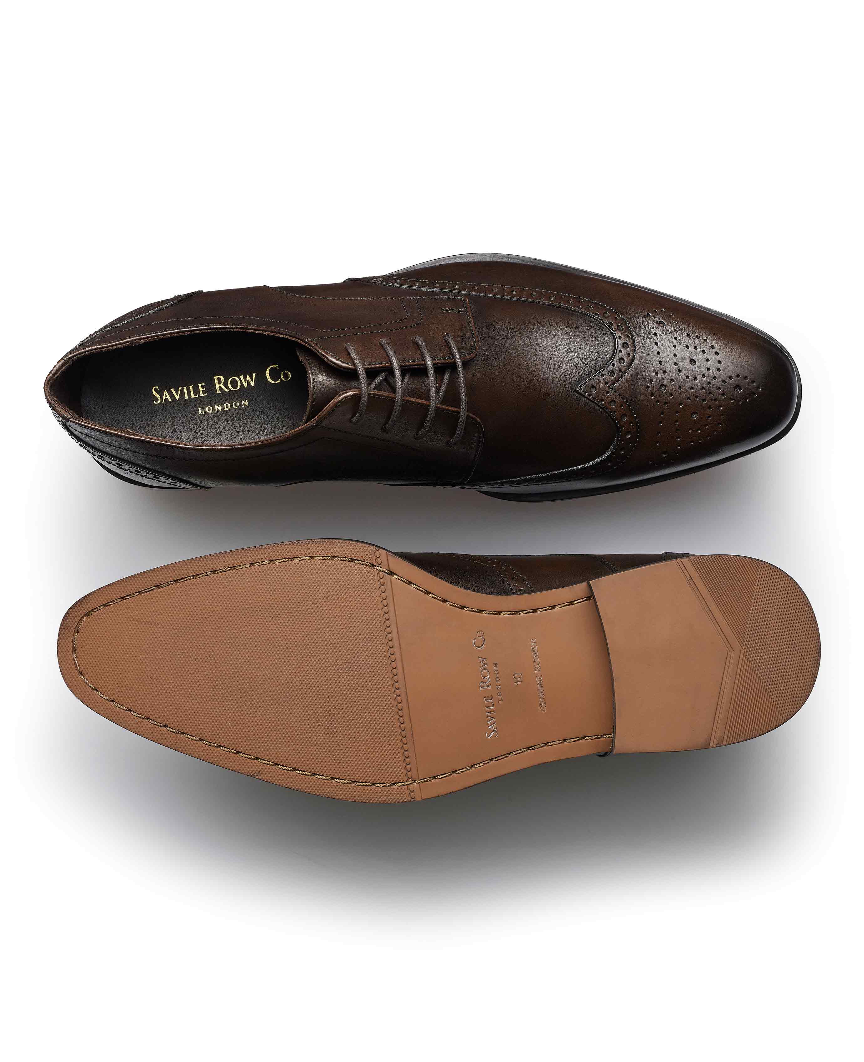 Brown Leather Brogue Derby Shoes - Image 2