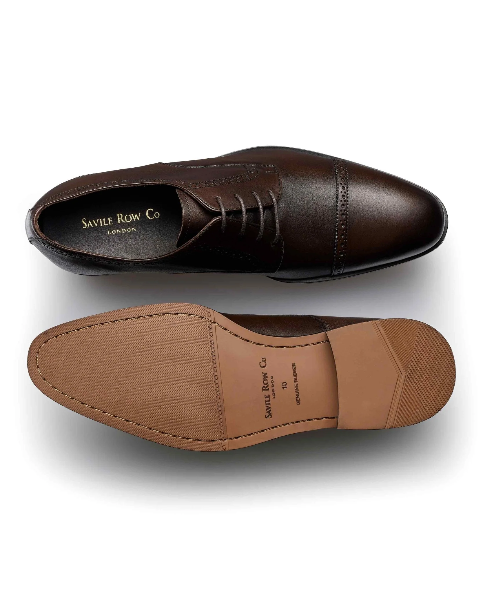 Brown Leather Capped Derby Shoes - Image 2