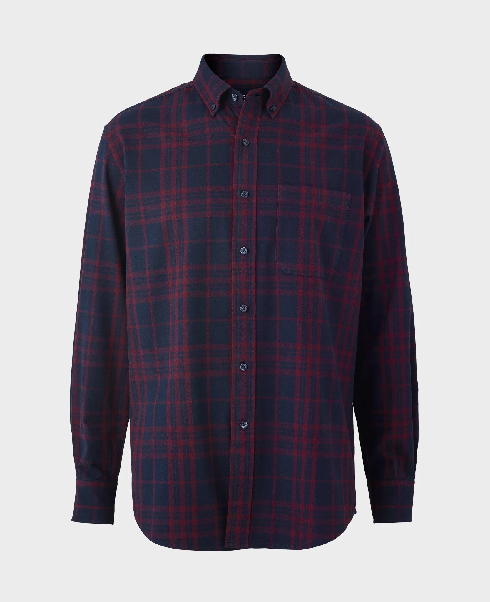 Burgundy Navy Brushed Cotton Check Classic Fit Button-Down Casual Shirt - Image 4