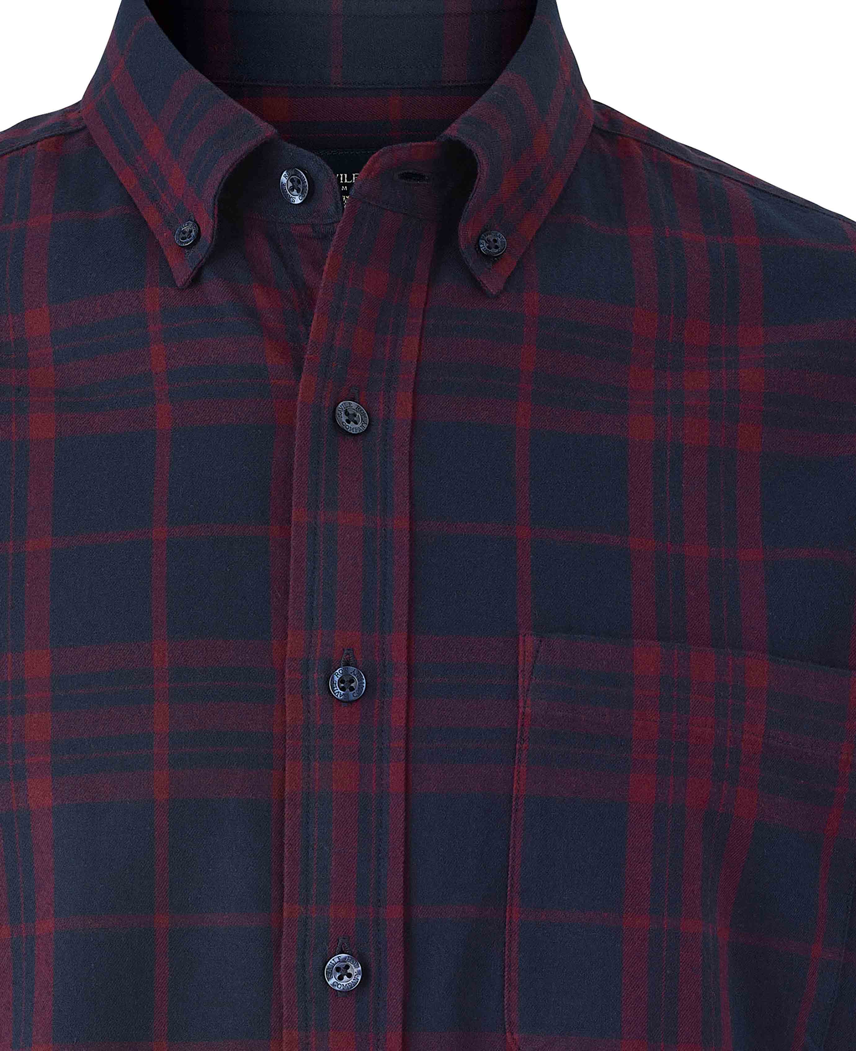 Burgundy Navy Brushed Cotton Check Classic Fit Button-Down Casual Shirt - Image 7