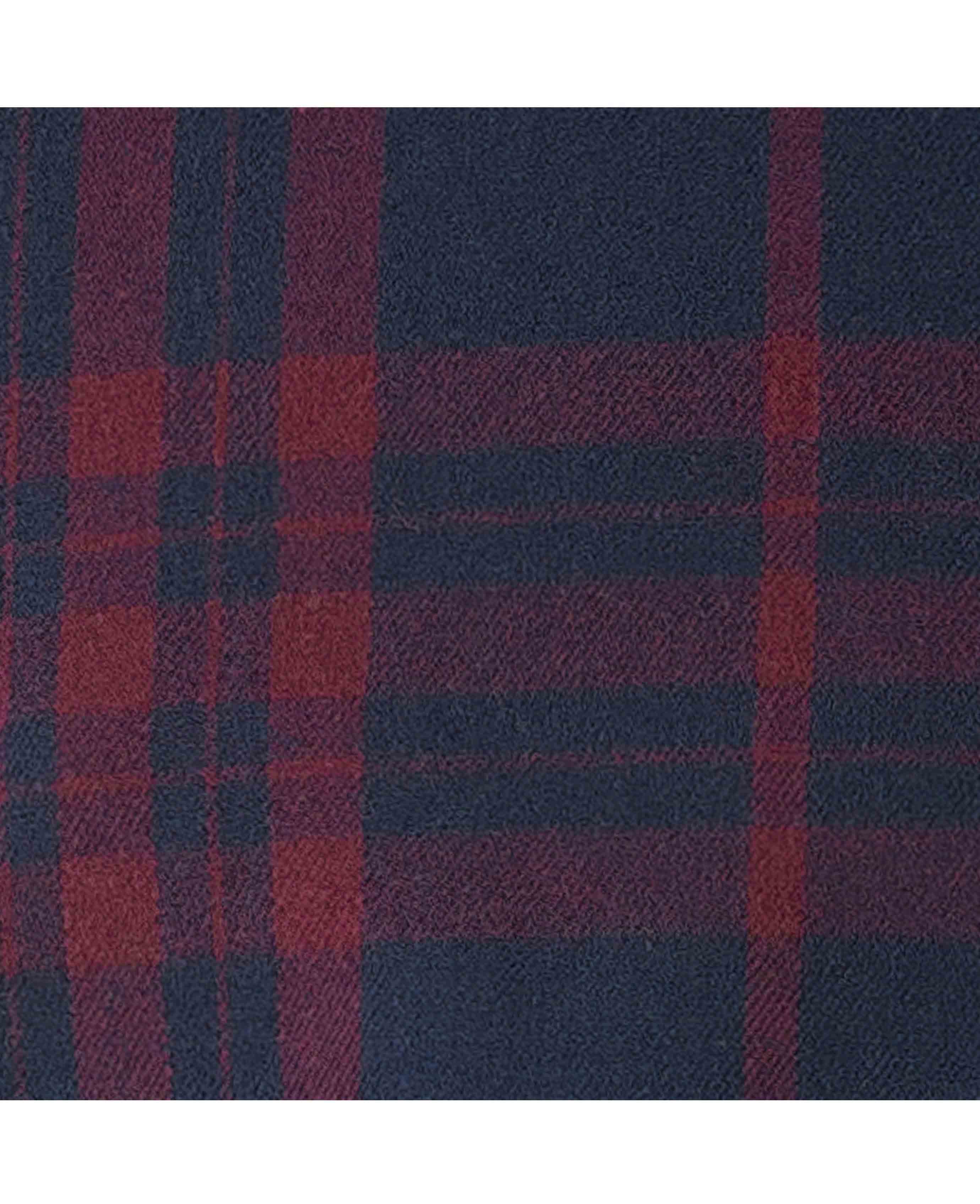 Burgundy Navy Brushed Cotton Check Classic Fit Button-Down Casual Shirt - Image 8
