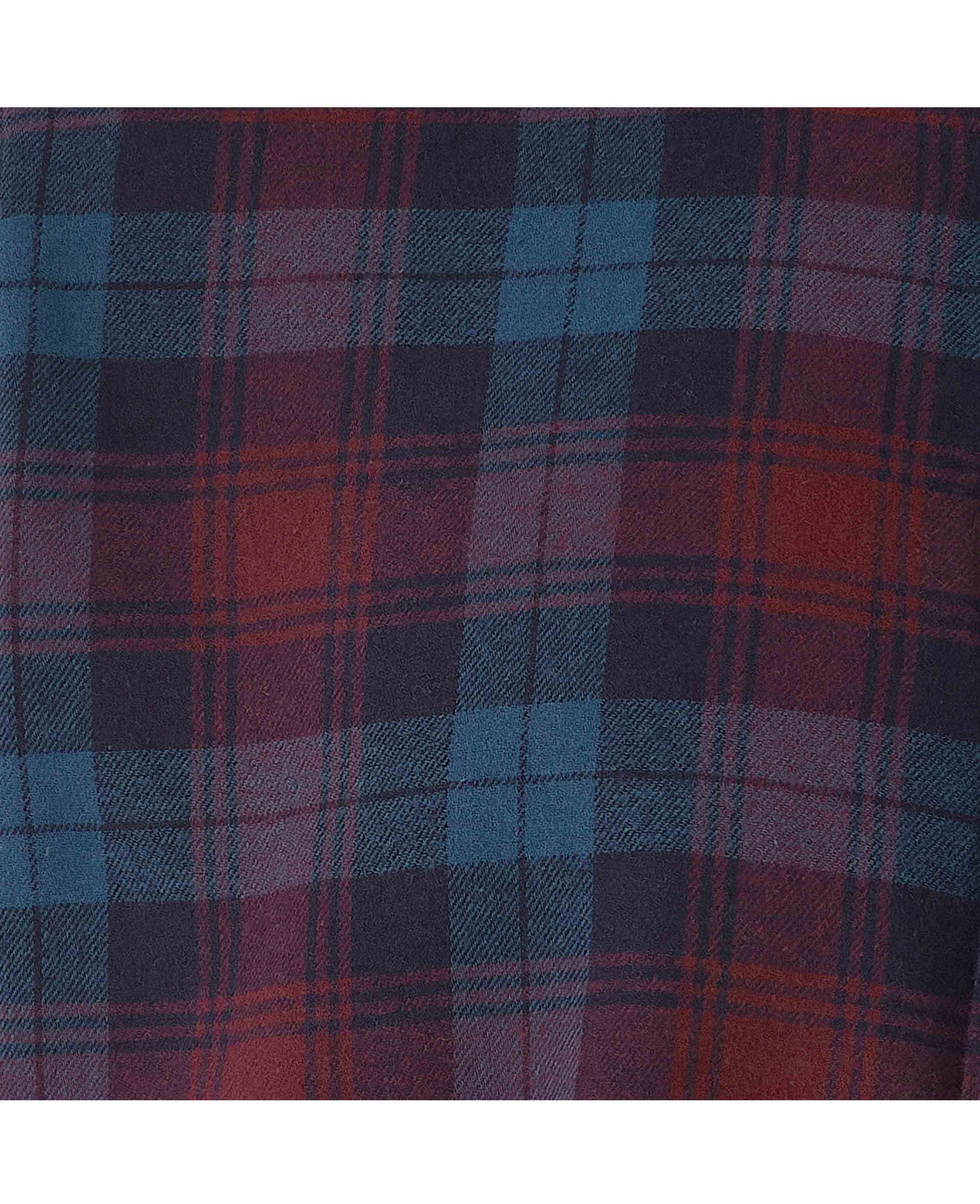 Burgundy Navy Brushed Cotton Check Slim Fit Casual Shirt - Image 6