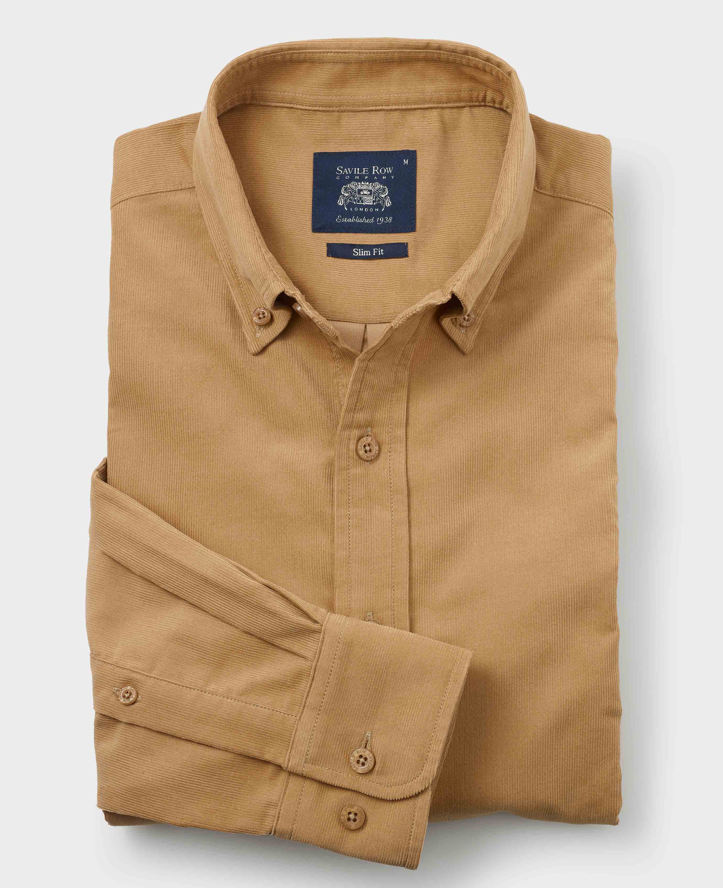 Camel Cotton Babycord Slim Fit Button-Down Casual Shirt - Image 2