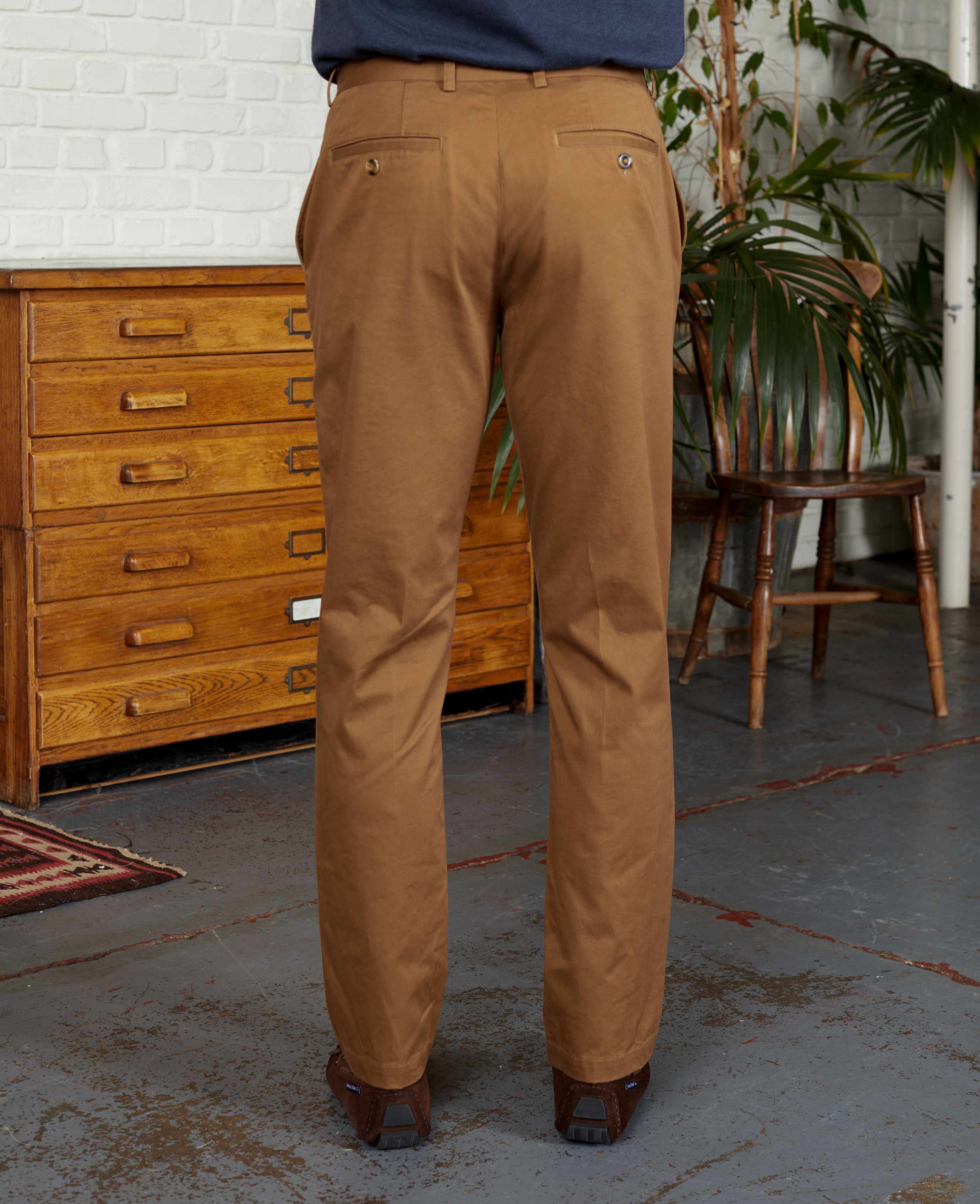 Cappuccino Brown Stretch Cotton Classic Fit Flat Front Chinos - Image 6