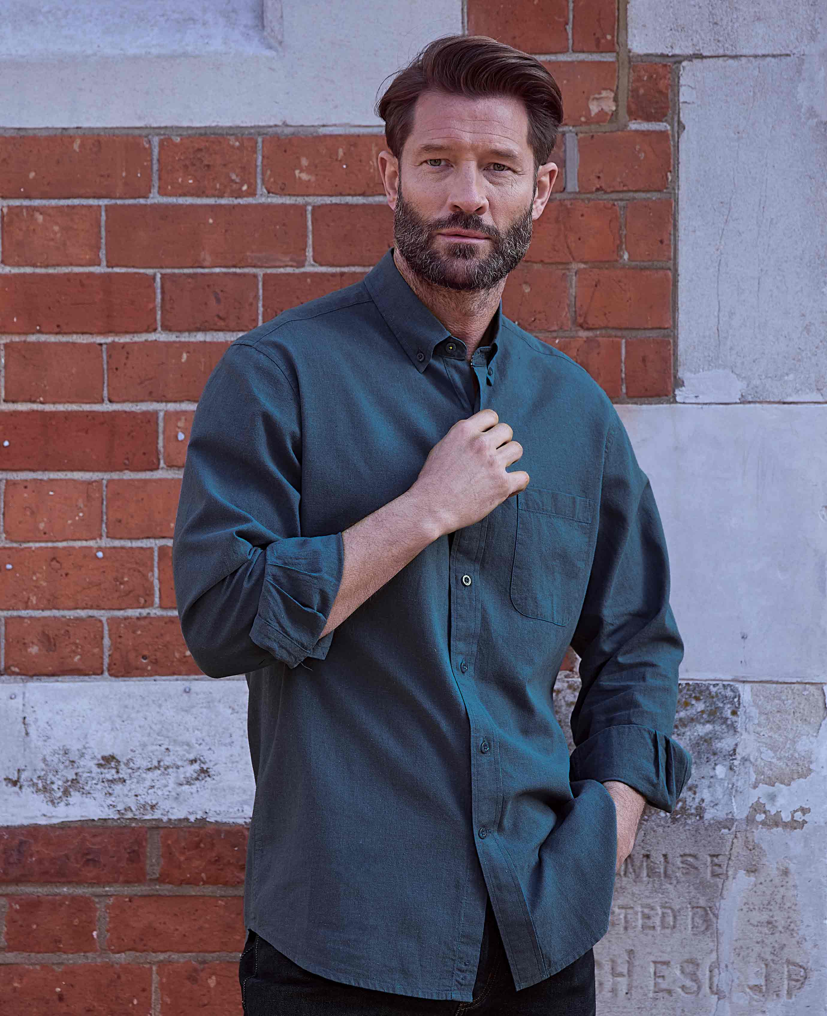 Dark Blue Linen Cotton Classic Fit Button-Down Casual Shirt - Image 5