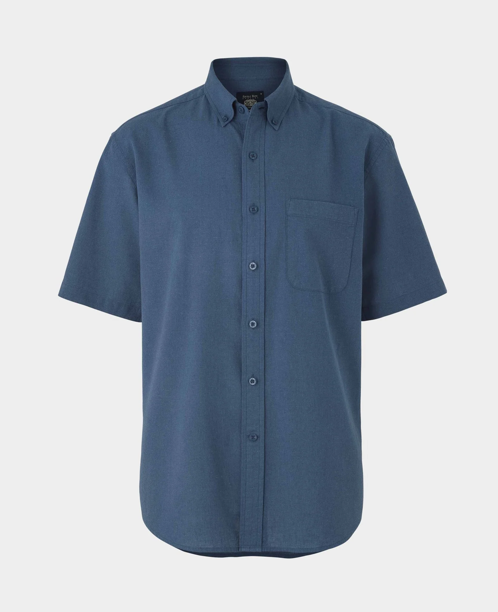Dark Blue Linen Cotton Classic Fit Button-Down Short Sleeve Casual Shirt - Image 5