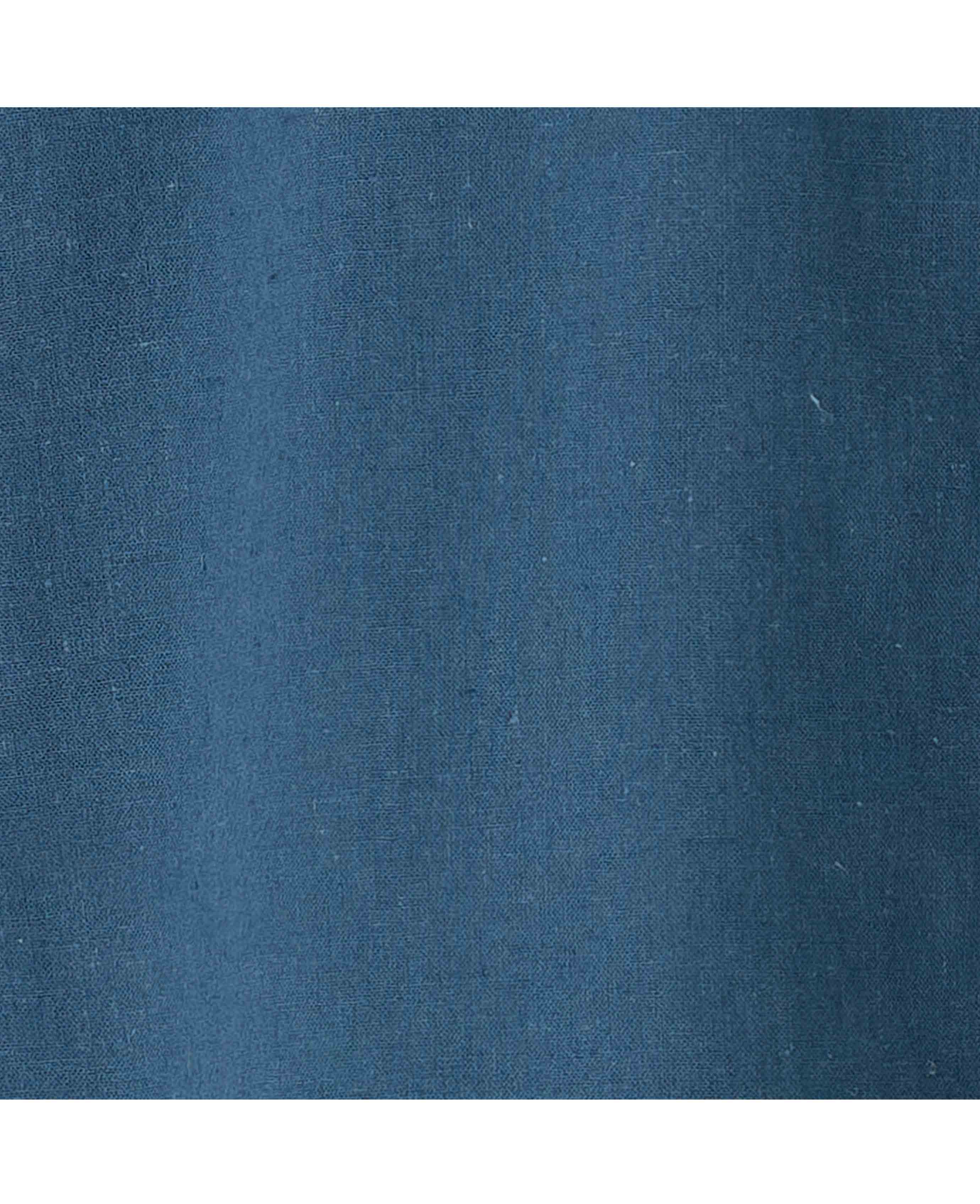 Dark Blue Linen Cotton Classic Fit Button-Down Short Sleeve Casual Shirt - Image 6