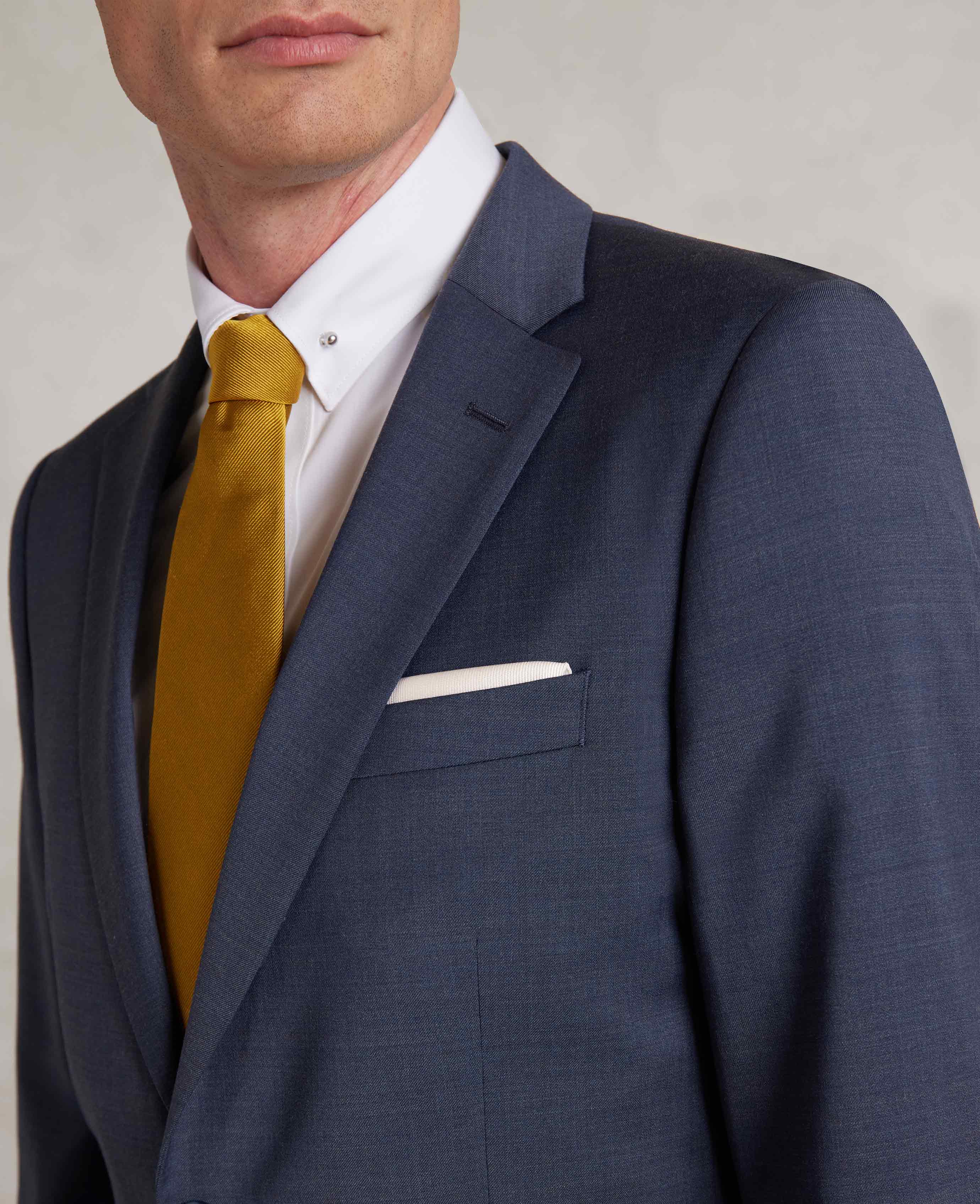 Dark Blue Wool-Blend Tailored Suit Jacket - Image 6