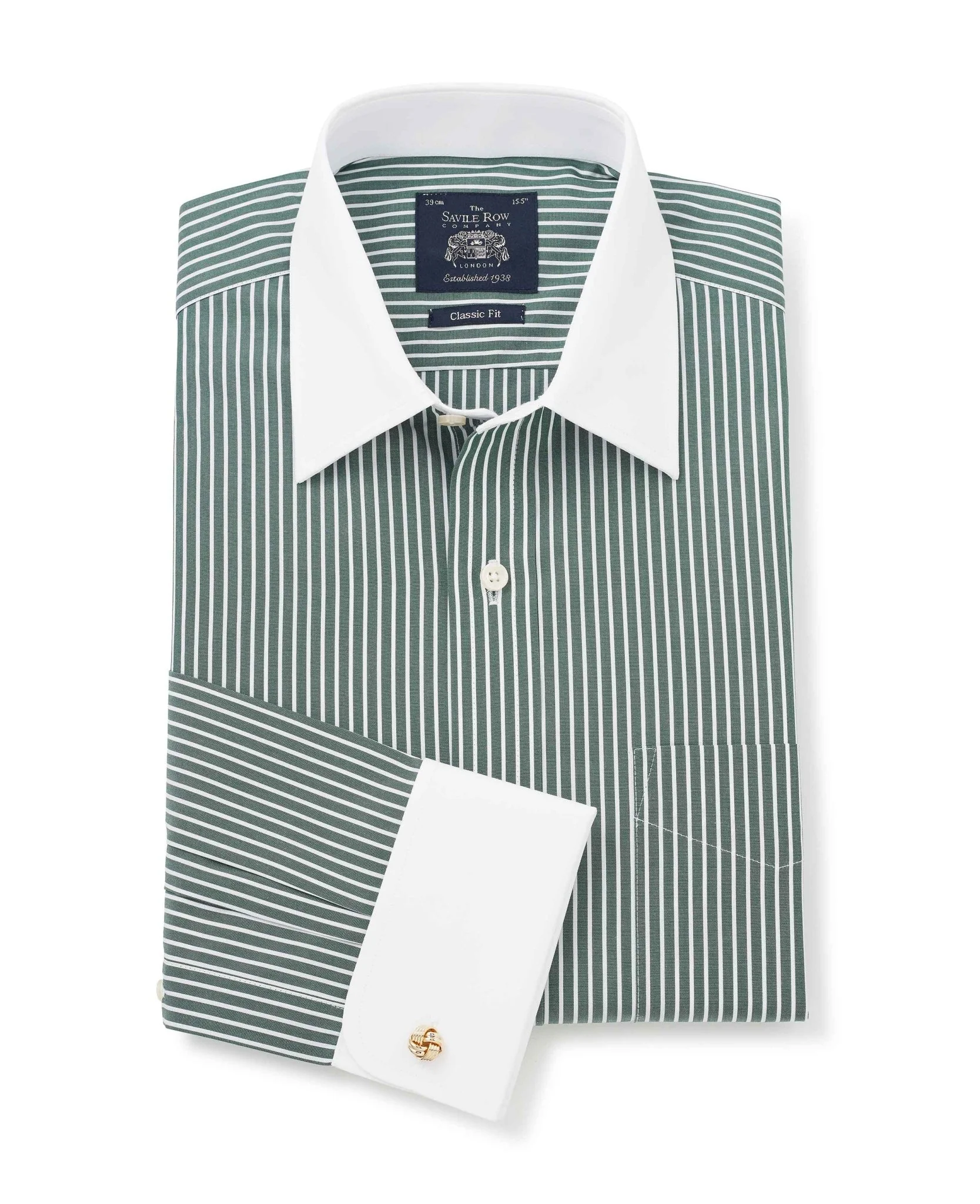 Dark Green Reverse Stripe Classic Fit Shirt With White Collar & Cuffs - Image 4
