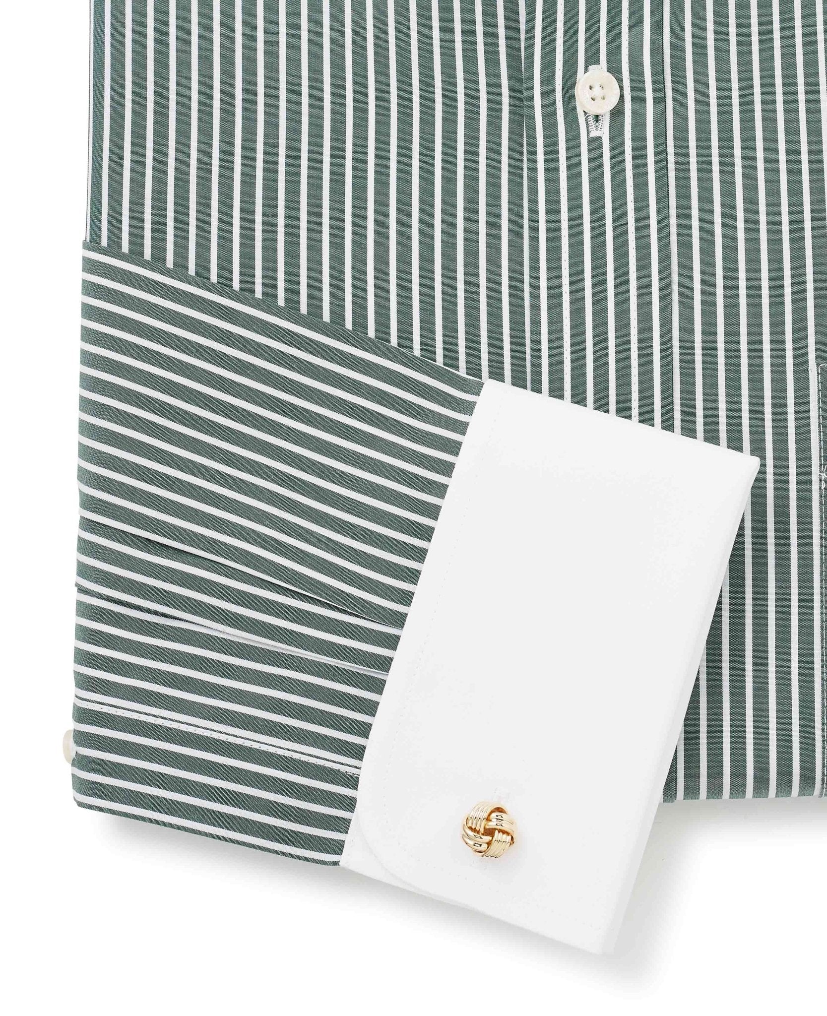 Dark Green Reverse Stripe Classic Fit Shirt With White Collar & Cuffs - Image 5