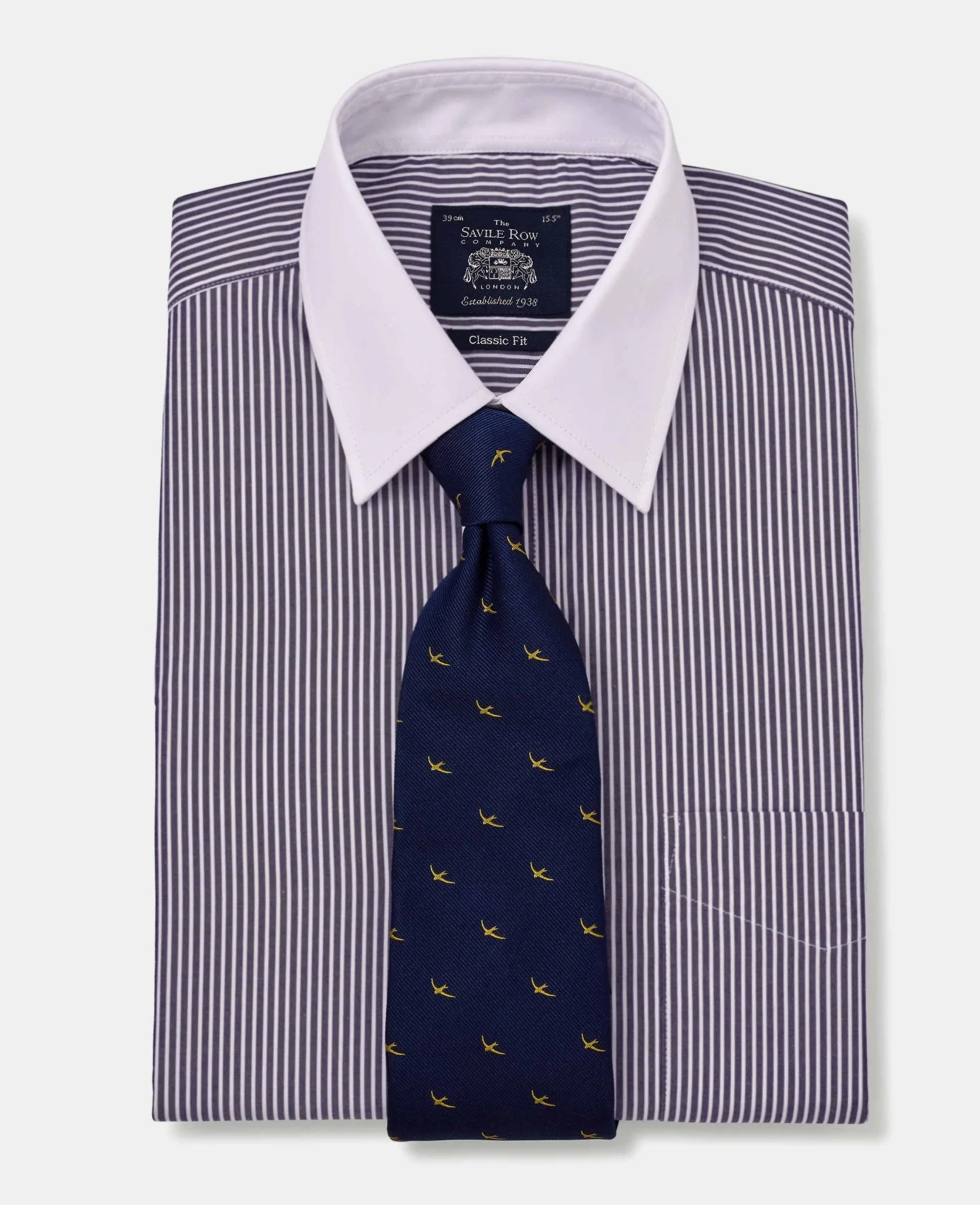 Dark Navy White Stripe Cotton Poplin Classic Fit Formal Shirt - Double White Cuff & White Collar [RTC] - Image 3