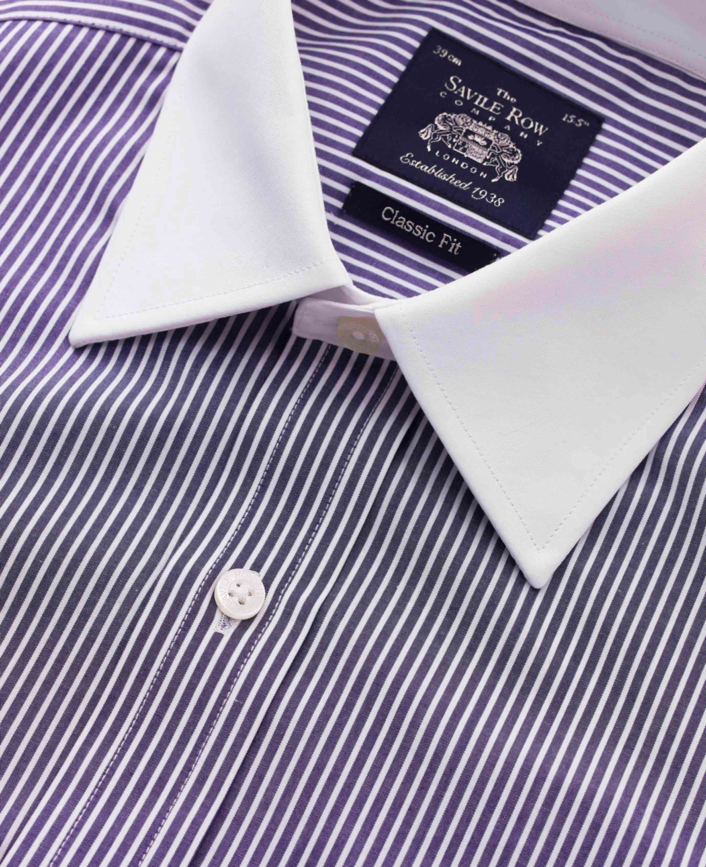 Dark Navy White Stripe Cotton Poplin Classic Fit Formal Shirt - Double White Cuff & White Collar [RTC] - Image 5