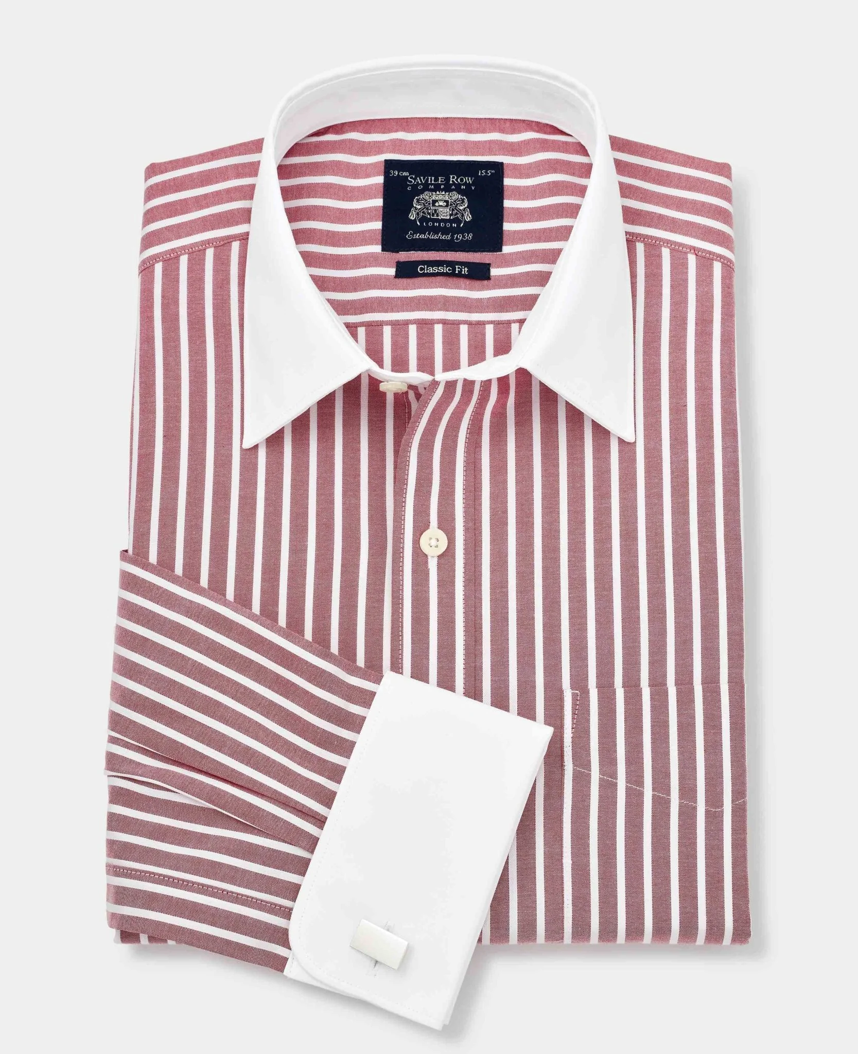 Dark Red White Stripe Classic Fit Shirt With White Collar & Cuffs - Double Cuff [RTC] - Image 3