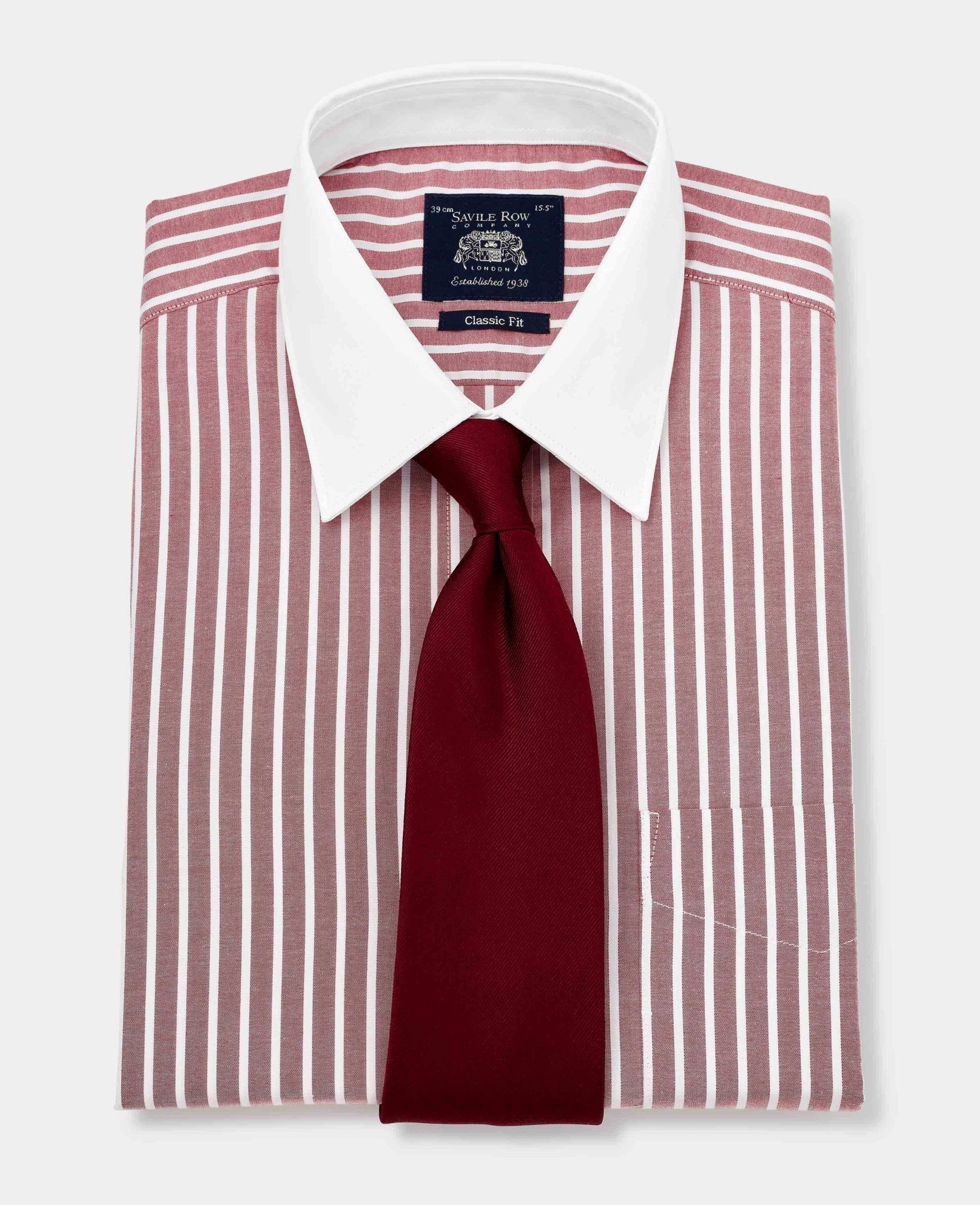 Dark Red White Stripe Classic Fit Shirt With White Collar & Cuffs - Double Cuff [RTC] - Image 4