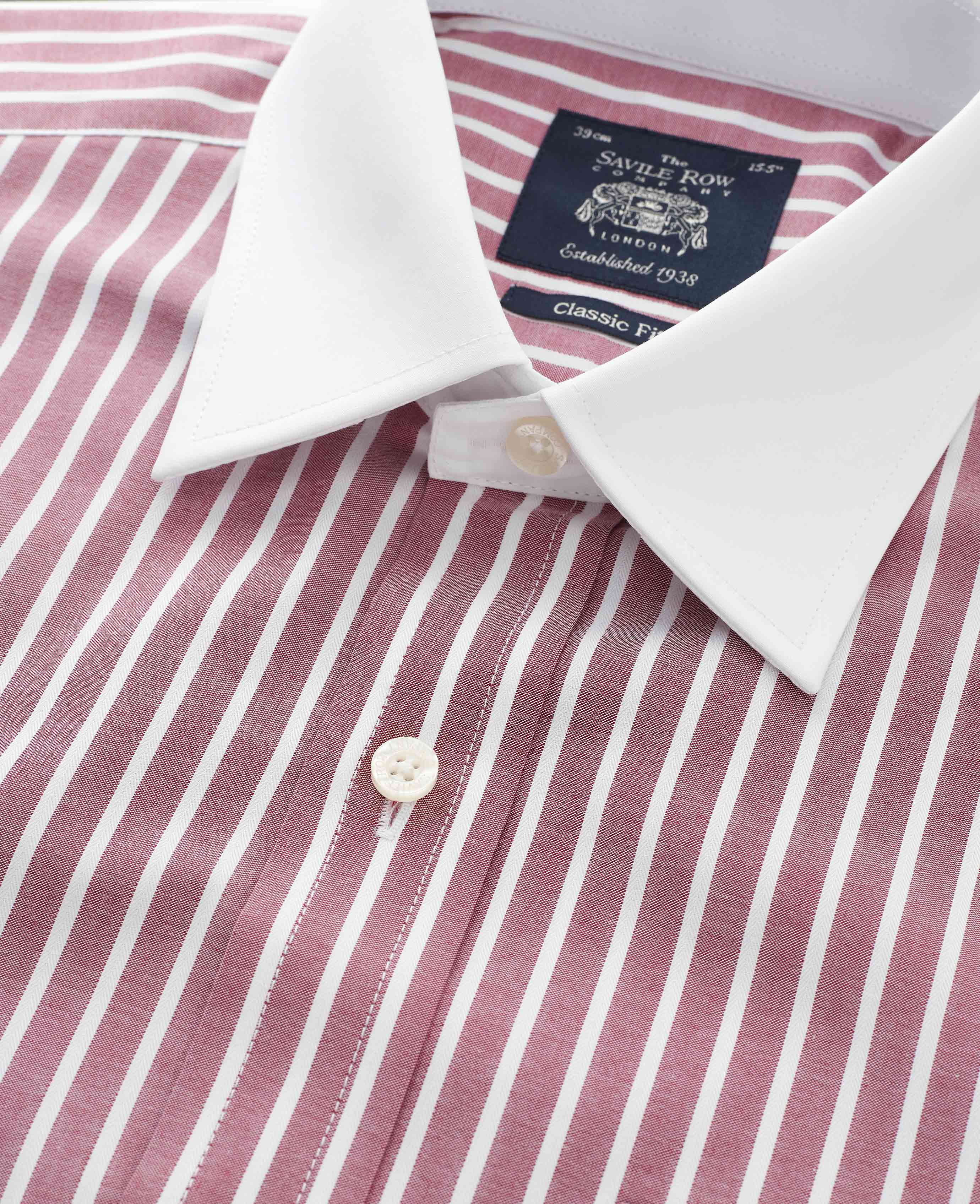 Dark Red White Stripe Classic Fit Shirt With White Collar & Cuffs - Double Cuff [RTC] - Image 6
