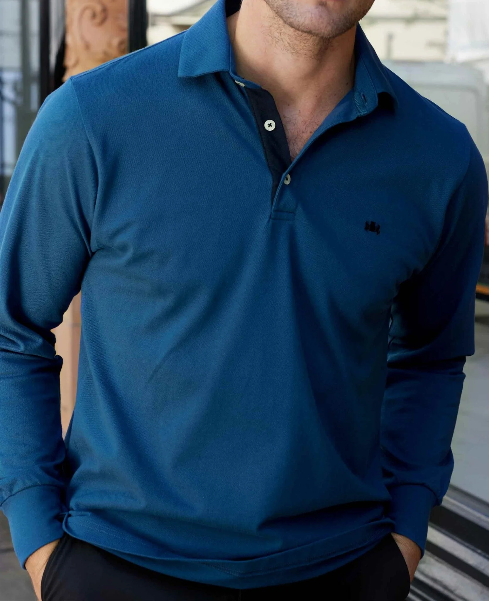 Denim Blue Long Sleeve Polo Shirt [RTC] - Image 6