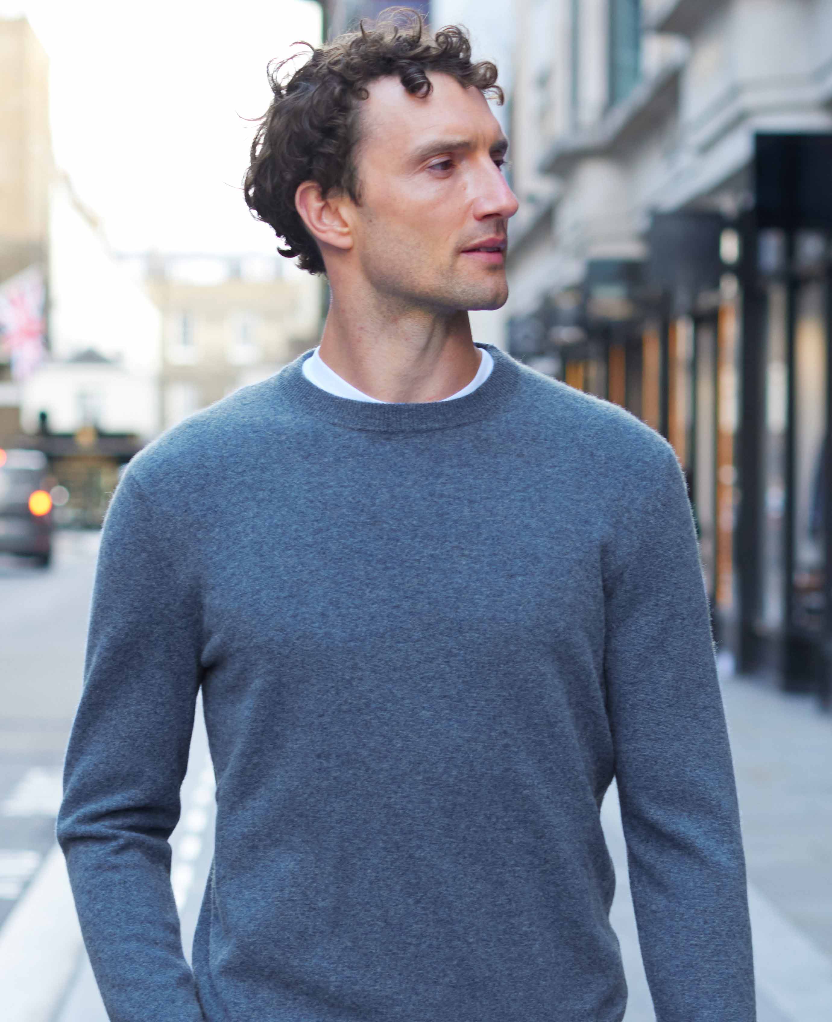 Denim Blue Merino Wool Cashmere Crew Neck Jumper - Image 3