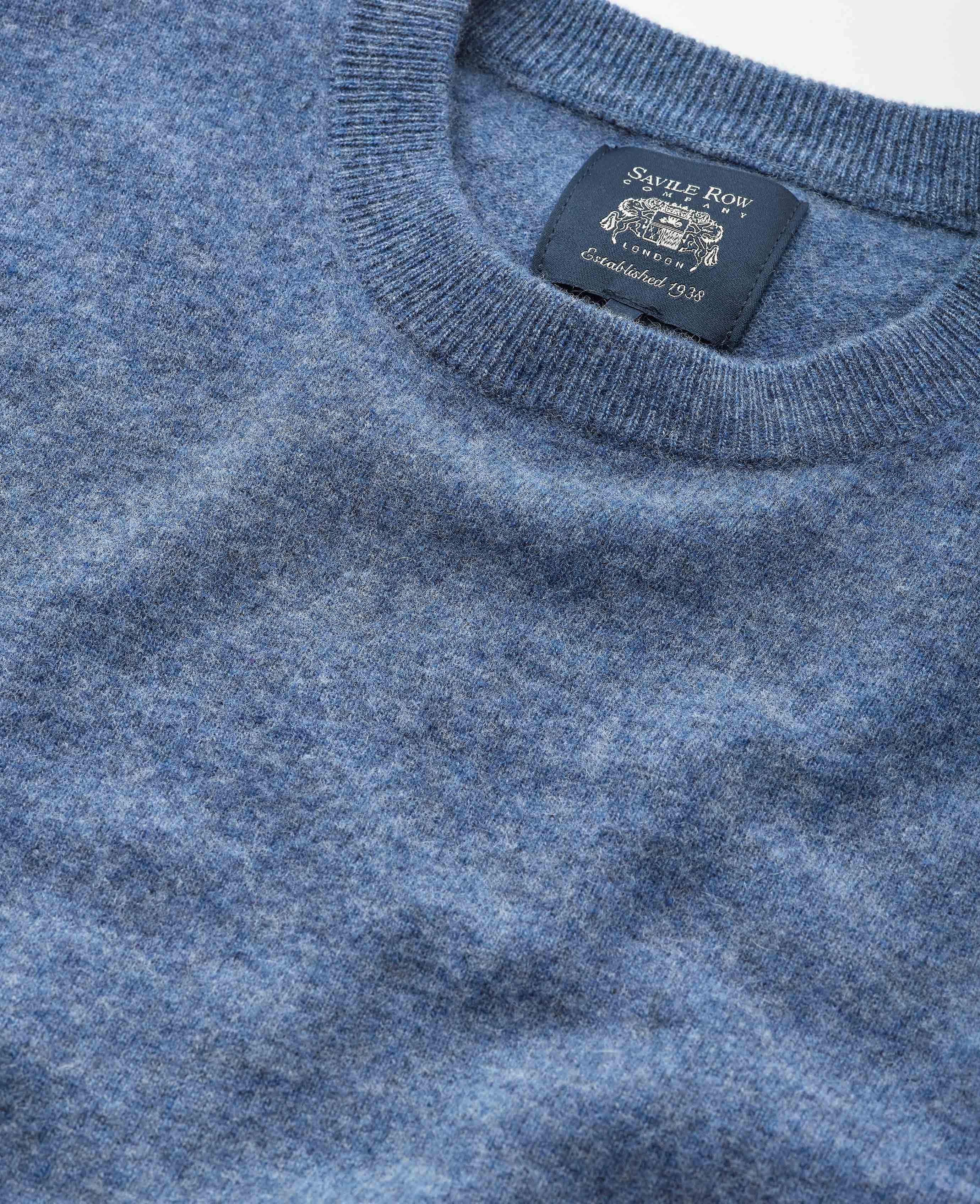 Denim Blue Merino Wool Cashmere Crew Neck Jumper - Image 4
