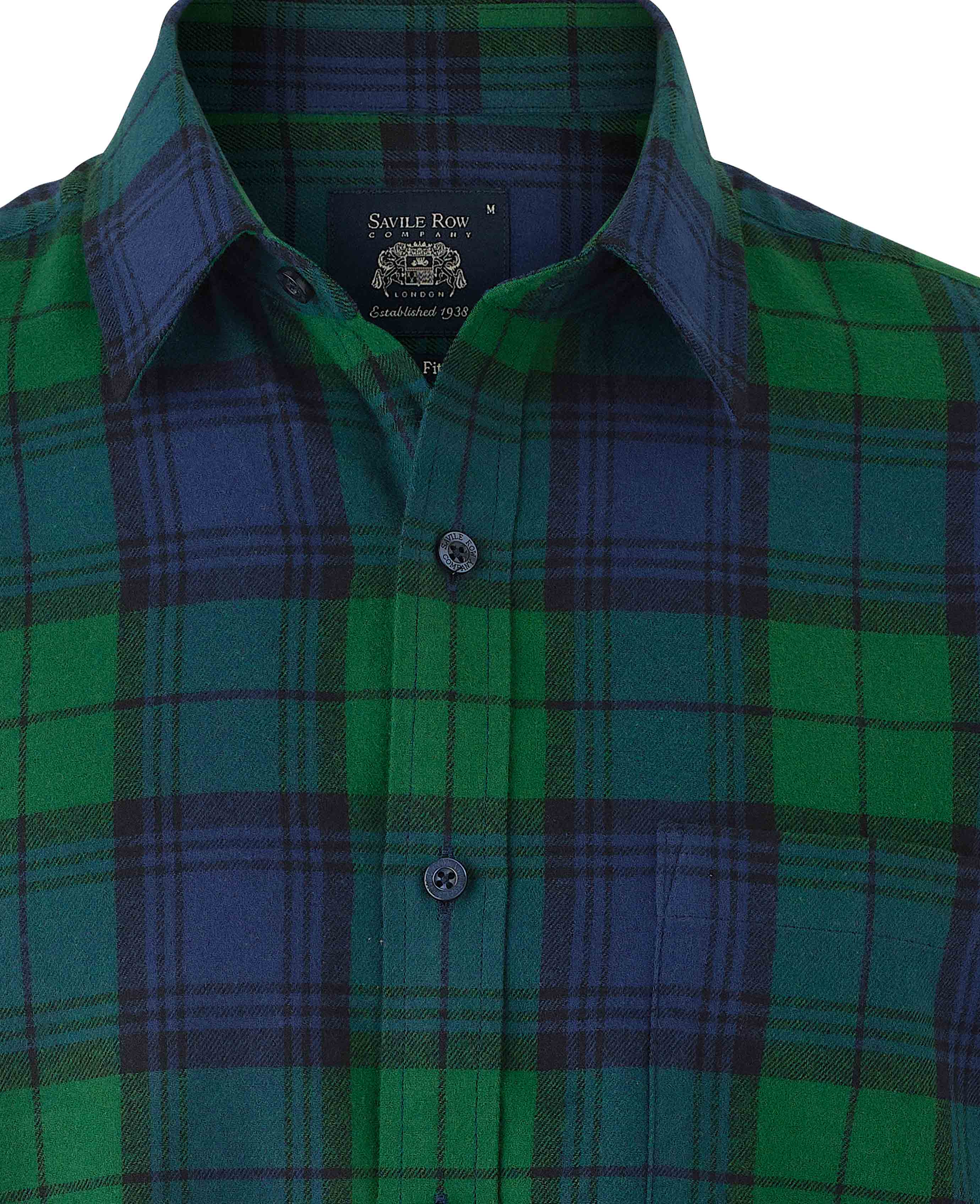 Green Blue Brushed Cotton Check Slim Fit Casual Shirt - Image 4
