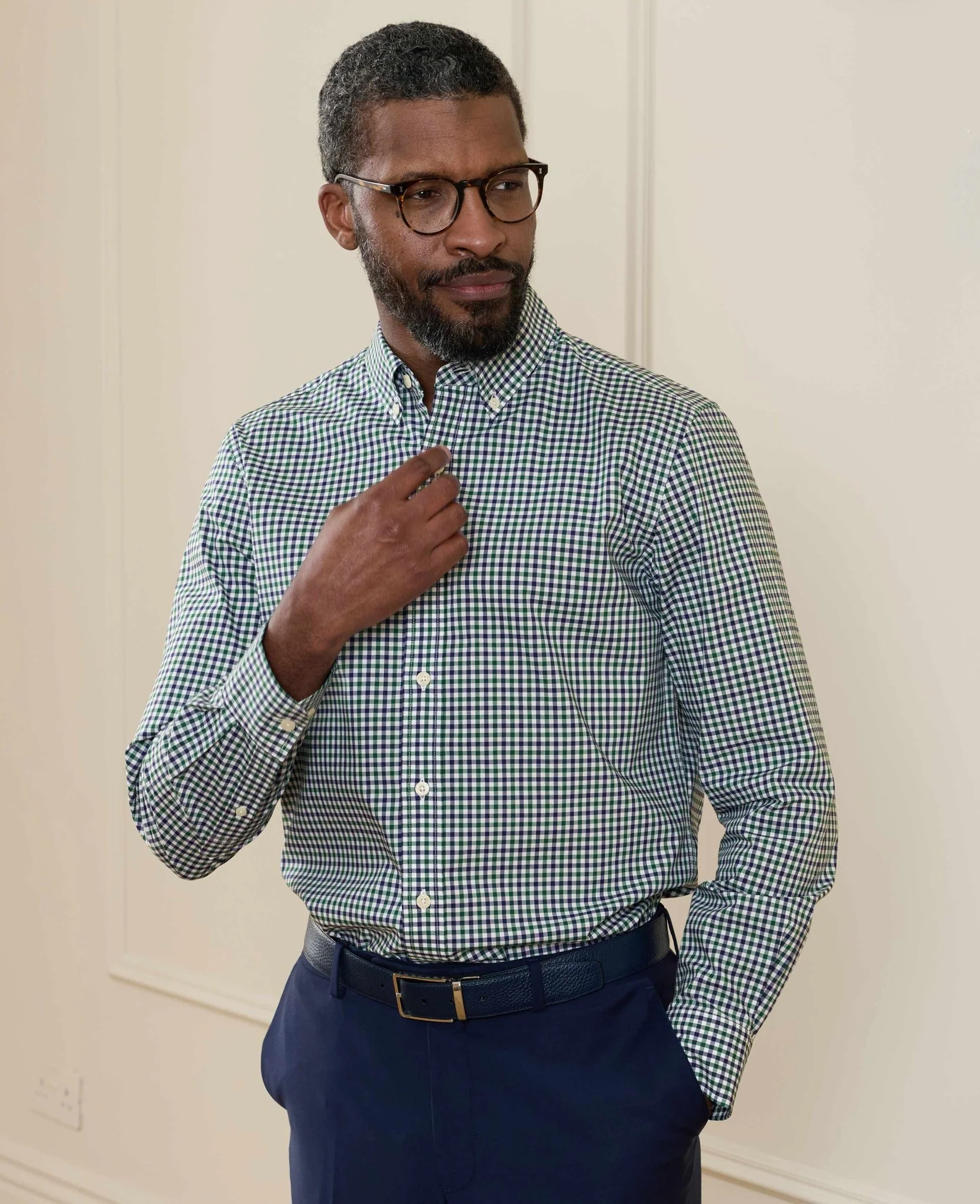 Green Blue Poplin Gingham Check Slim Fit Casual Shirt
