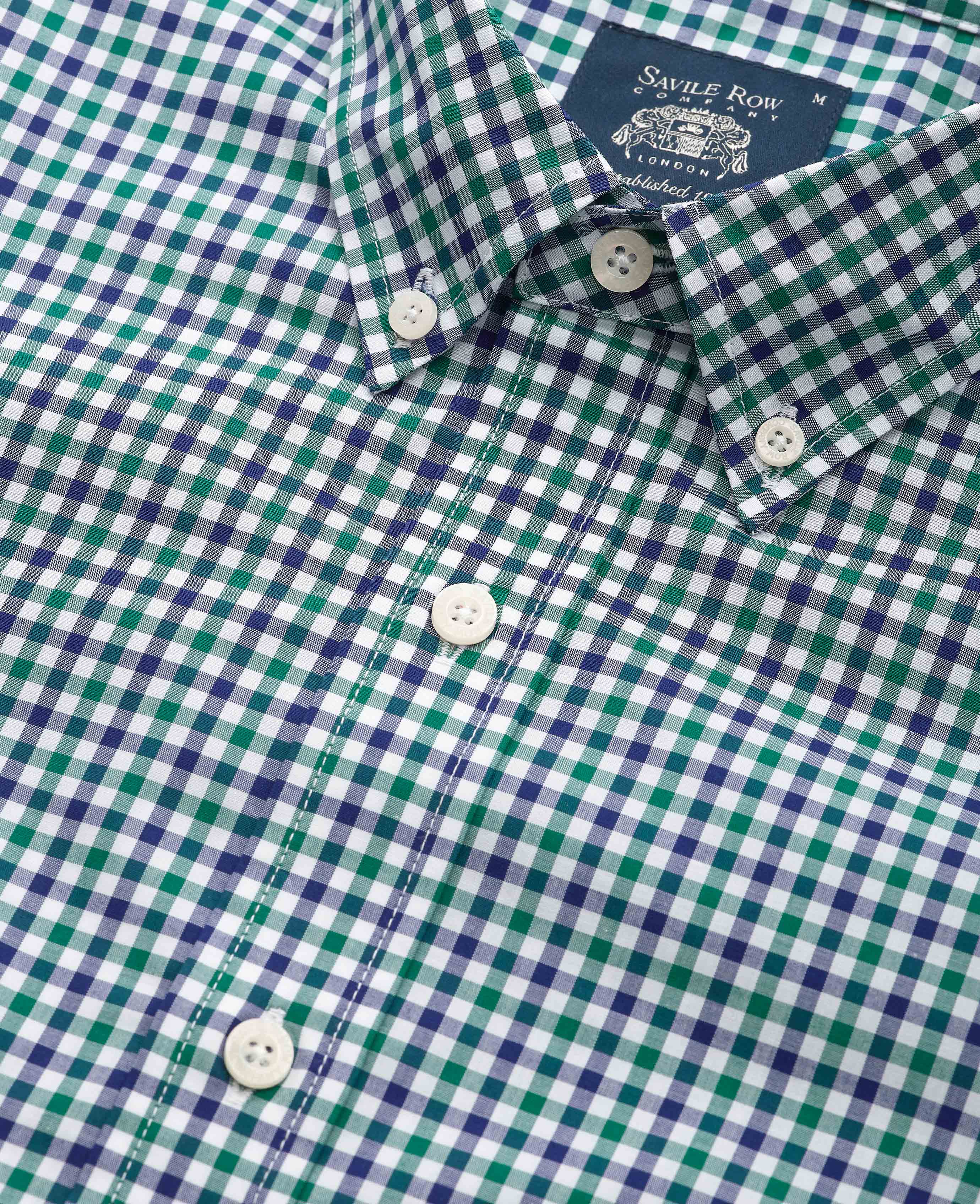 Green Blue Poplin Gingham Check Slim Fit Casual Shirt - Image 4