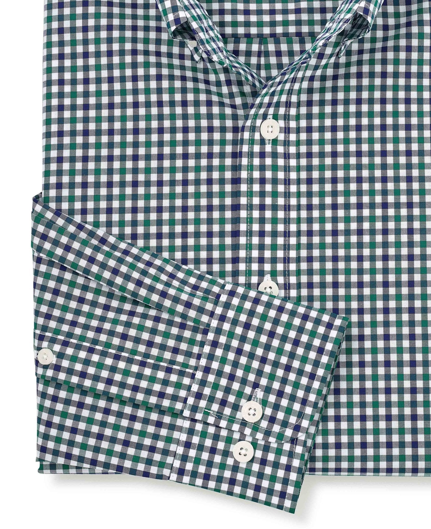 Green Blue Poplin Gingham Check Slim Fit Casual Shirt - Image 5