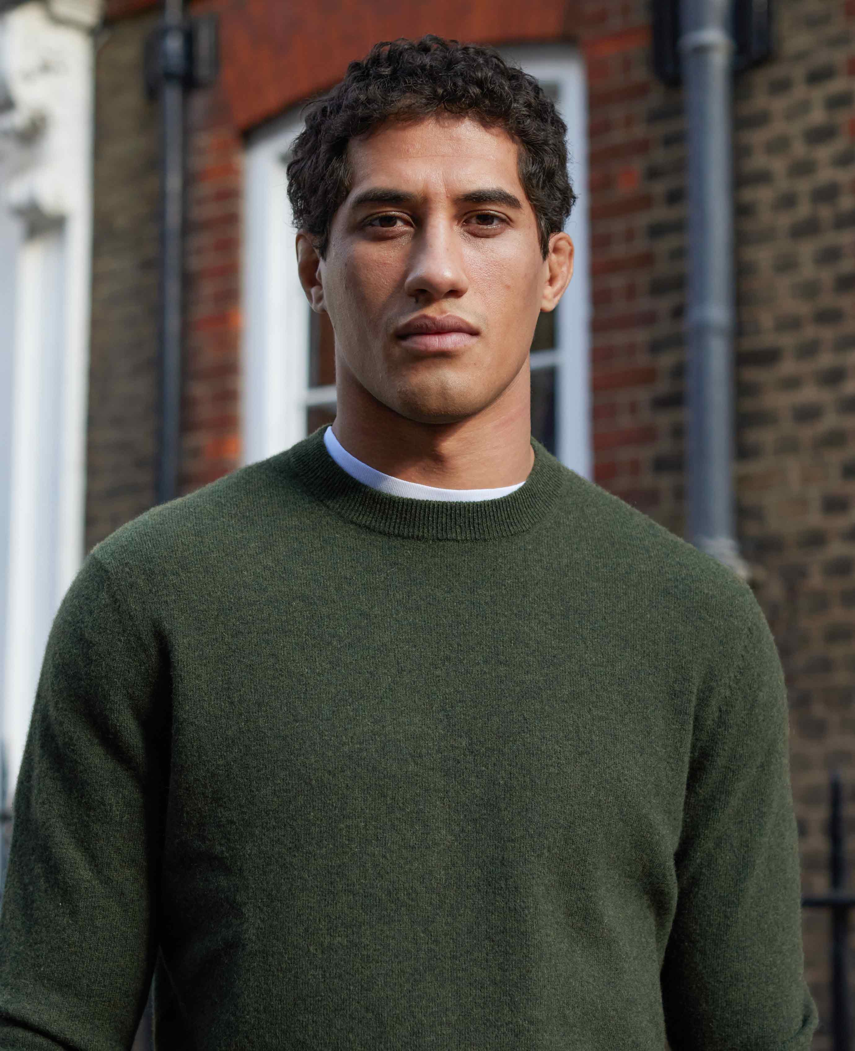 Green Merino Wool Cashmere Crew Neck Jumper - Image 3