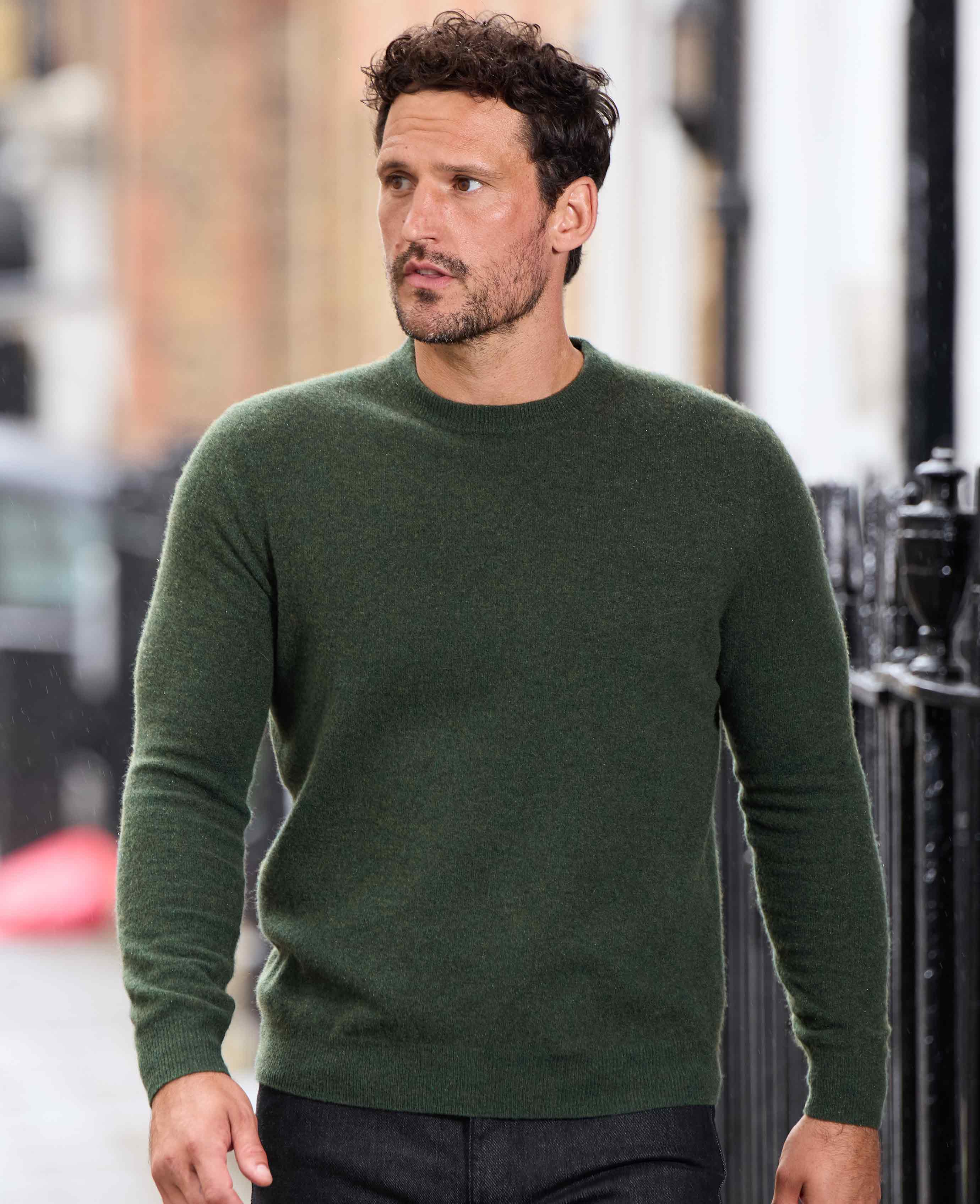 Green Merino Wool Cashmere Crew Neck Jumper - Image 5