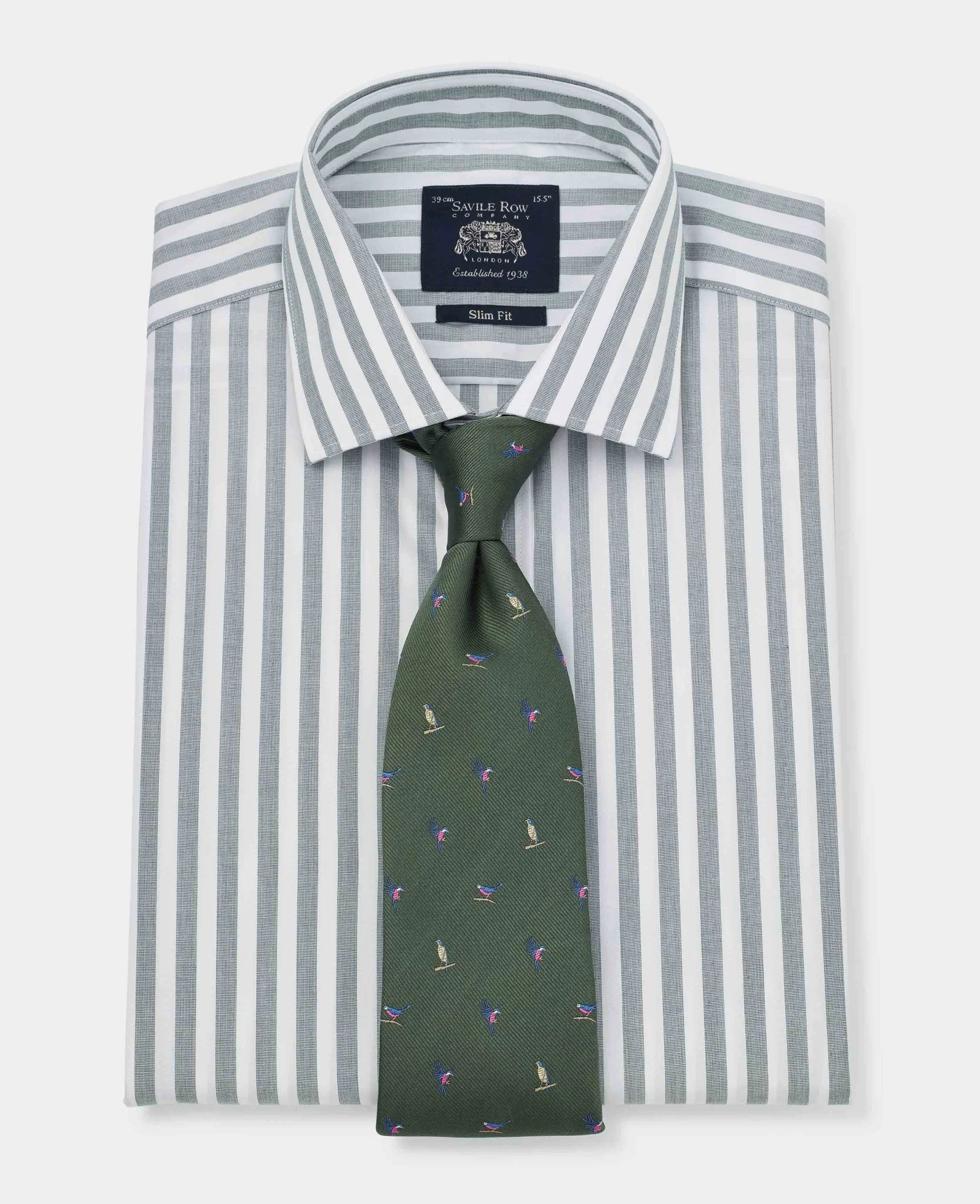 Green Slim Fit Striped Formal Shirt - Single Cuff [RTC] - Image 4