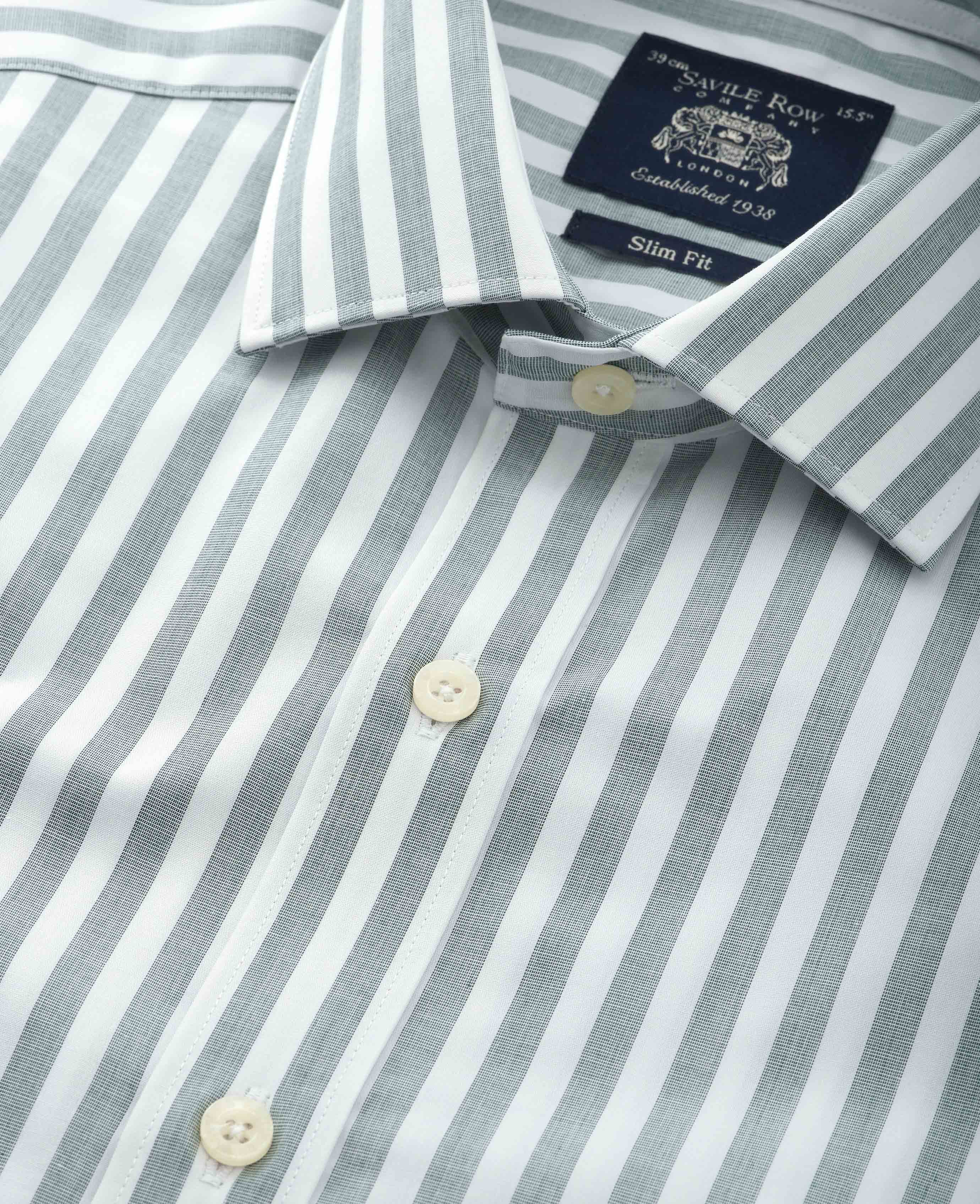 Green Slim Fit Striped Formal Shirt - Single Cuff [RTC] - Image 5