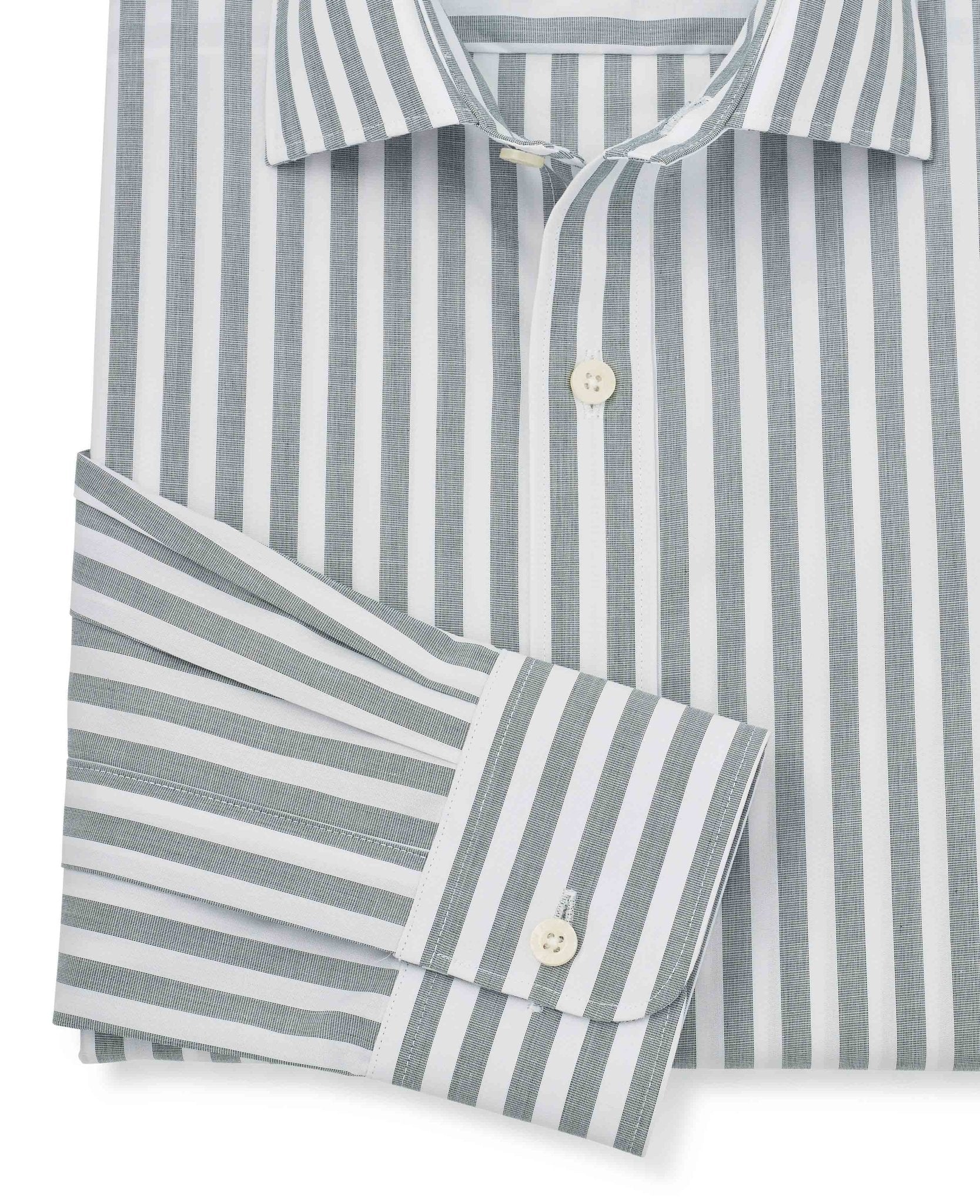 Green Slim Fit Striped Formal Shirt - Single Cuff [RTC] - Image 6