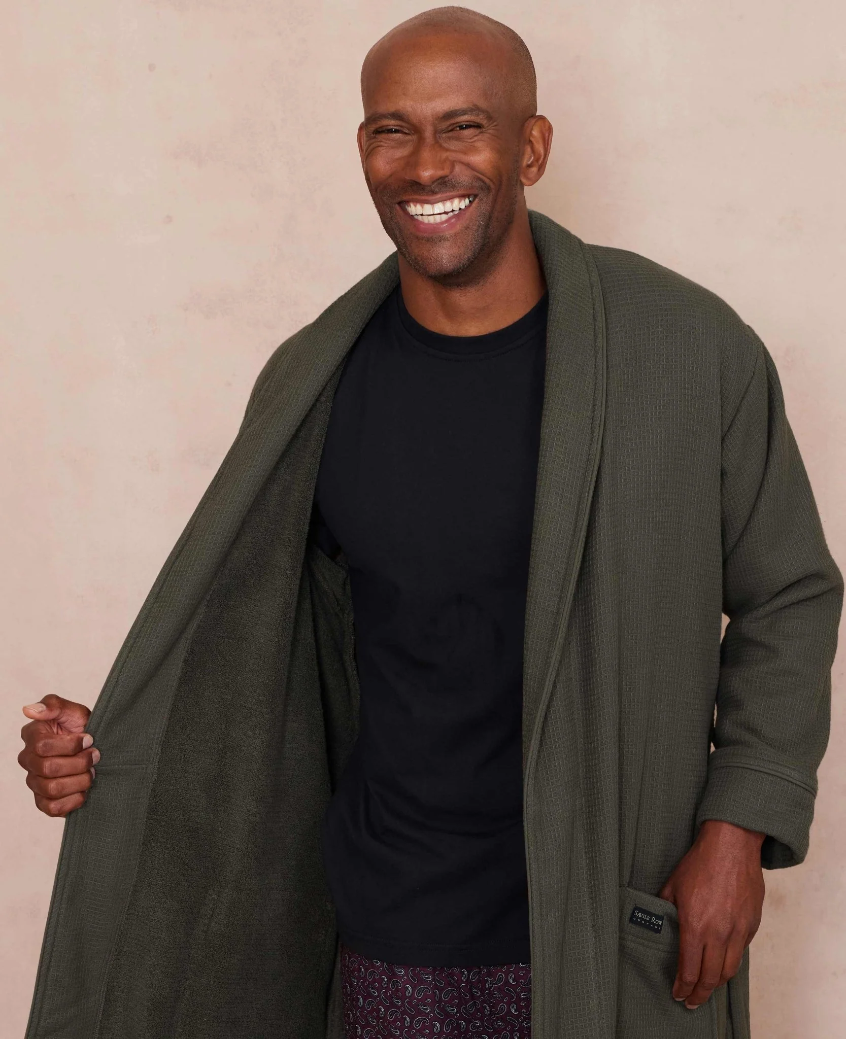 Grey Cotton Waffle Dressing Gown With Terry Cotton Lining - Image 3