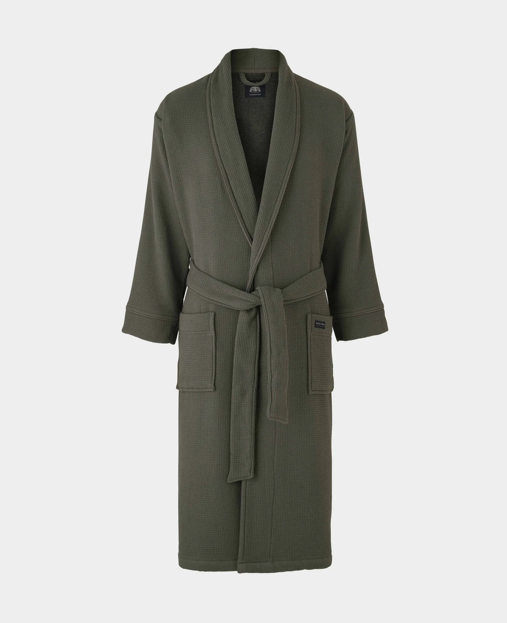 Grey Cotton Waffle Dressing Gown With Terry Cotton Lining - Image 4