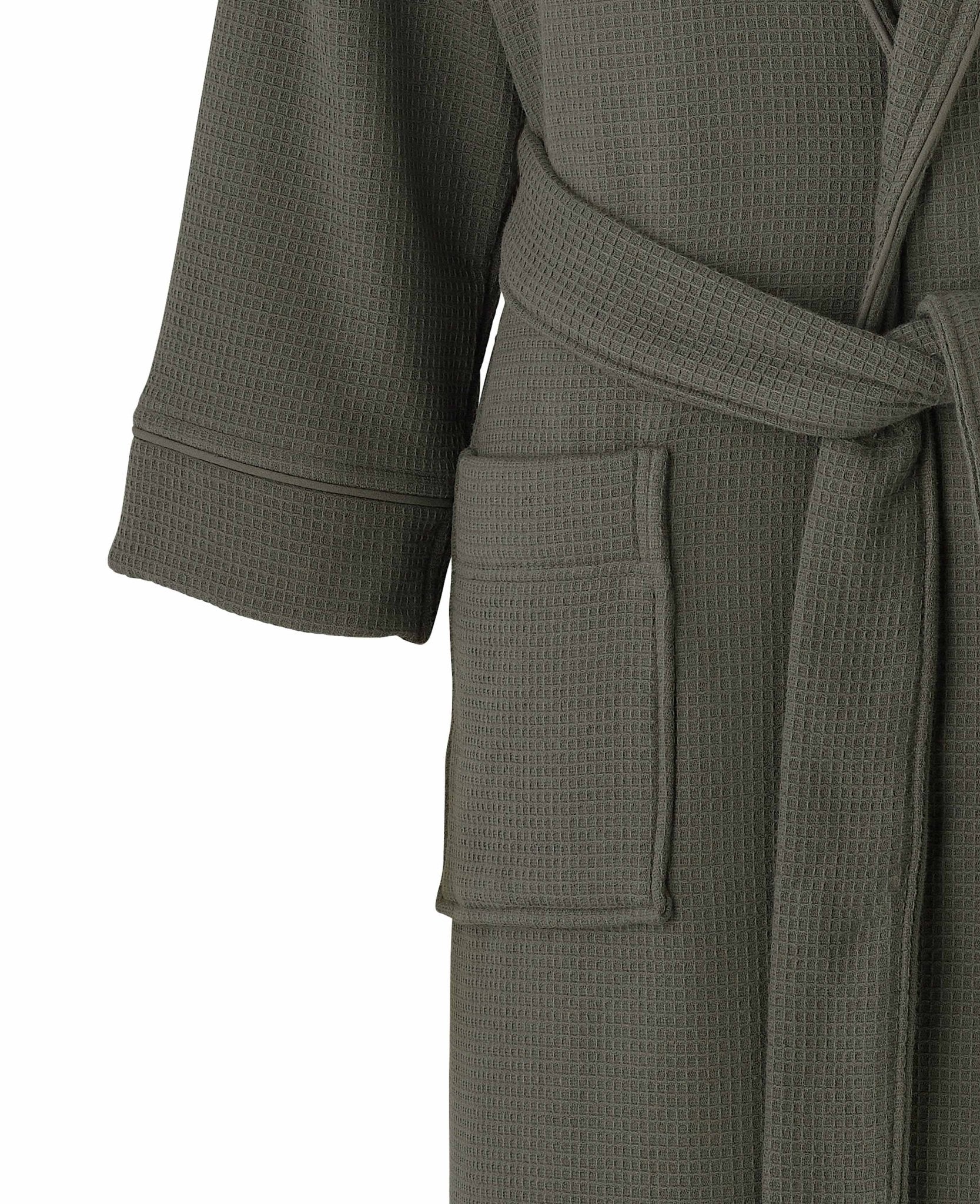 Grey Cotton Waffle Dressing Gown With Terry Cotton Lining - Image 5