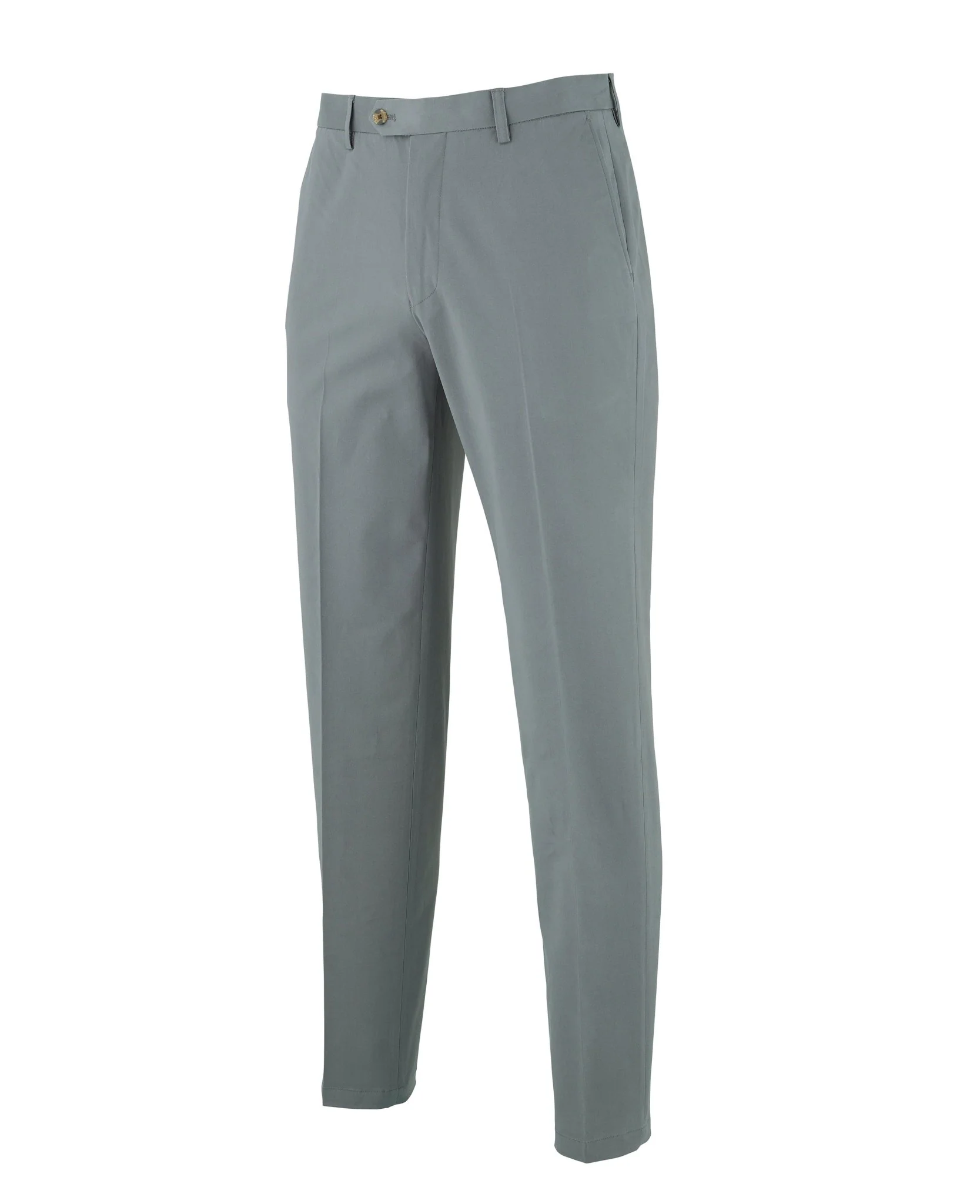 Grey Stretch Cotton Classic Fit Flat Front Chinos - Image 3