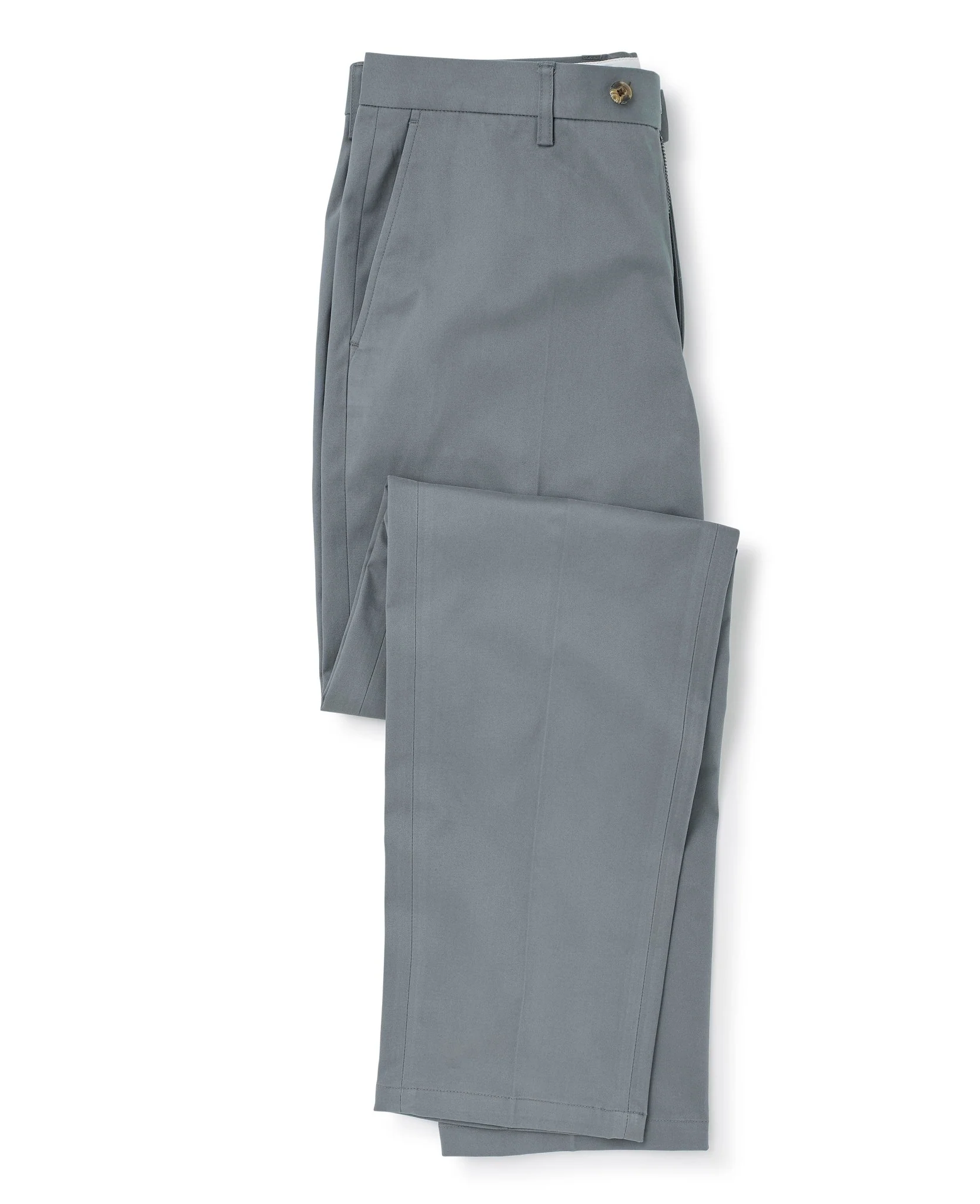 Grey Stretch Cotton Classic Fit Flat Front Chinos - Image 4