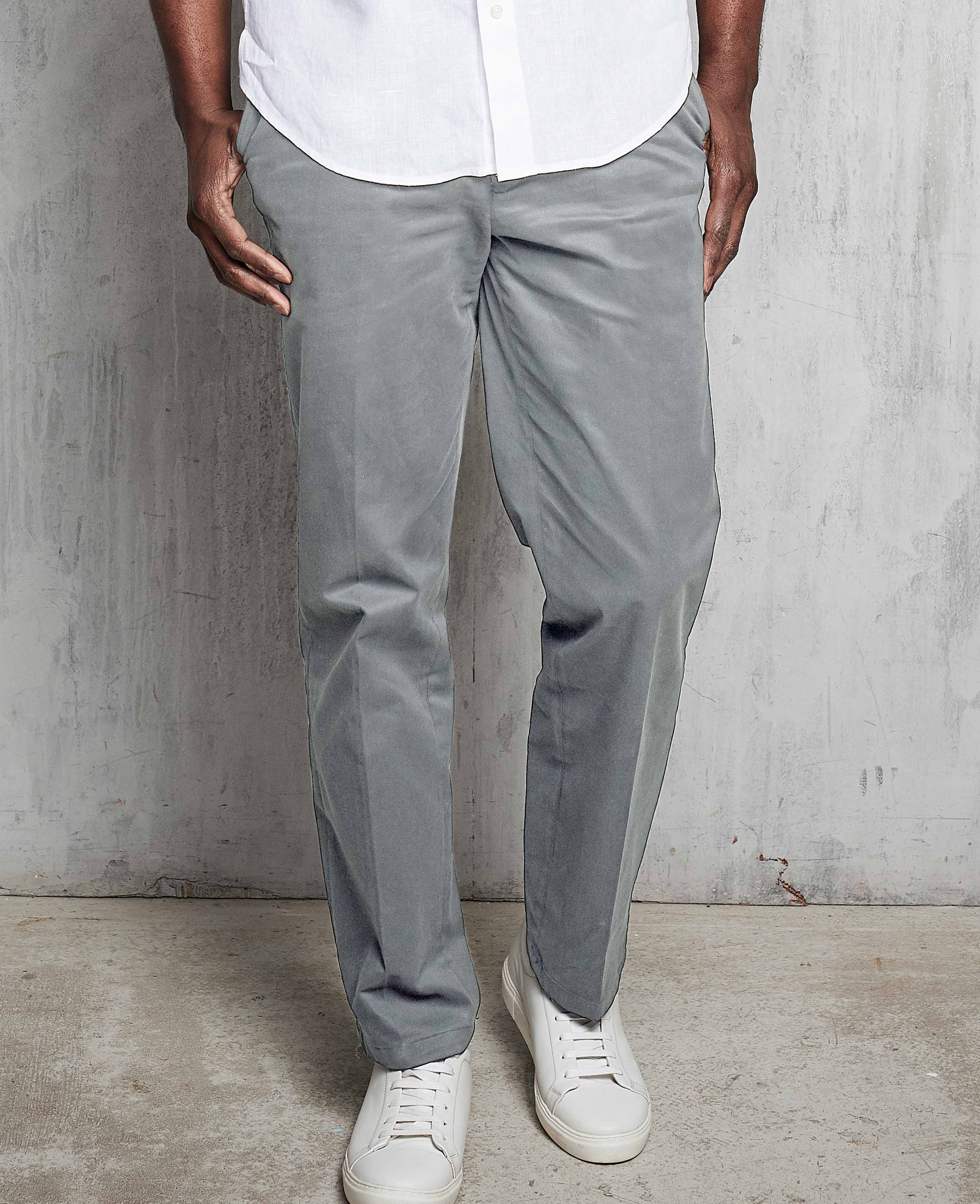 Grey Stretch Cotton Classic Fit Flat Front Chinos - Image 6