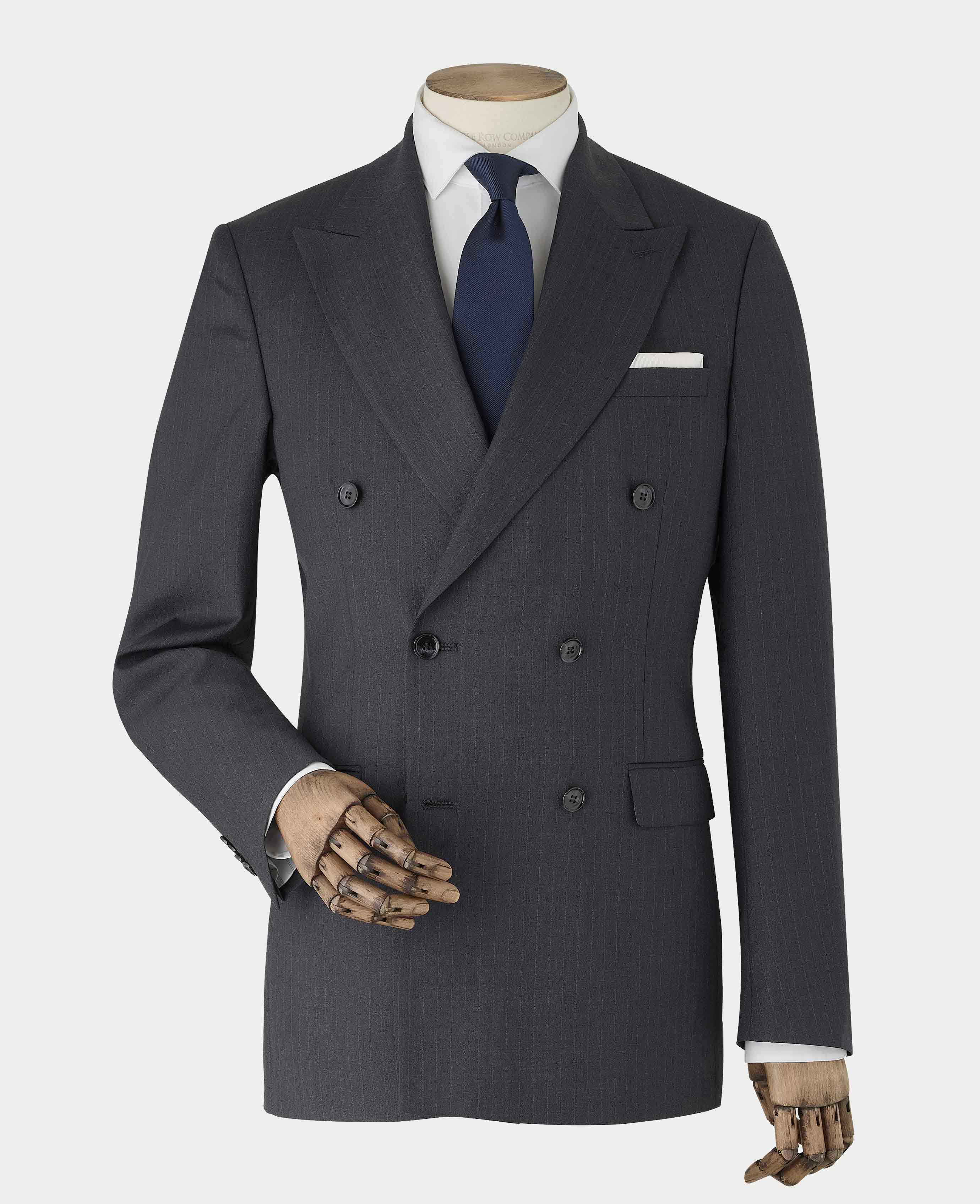 Grey Wool Blend Chalk Stripe Double Breasted Tailored Suit - Image 9