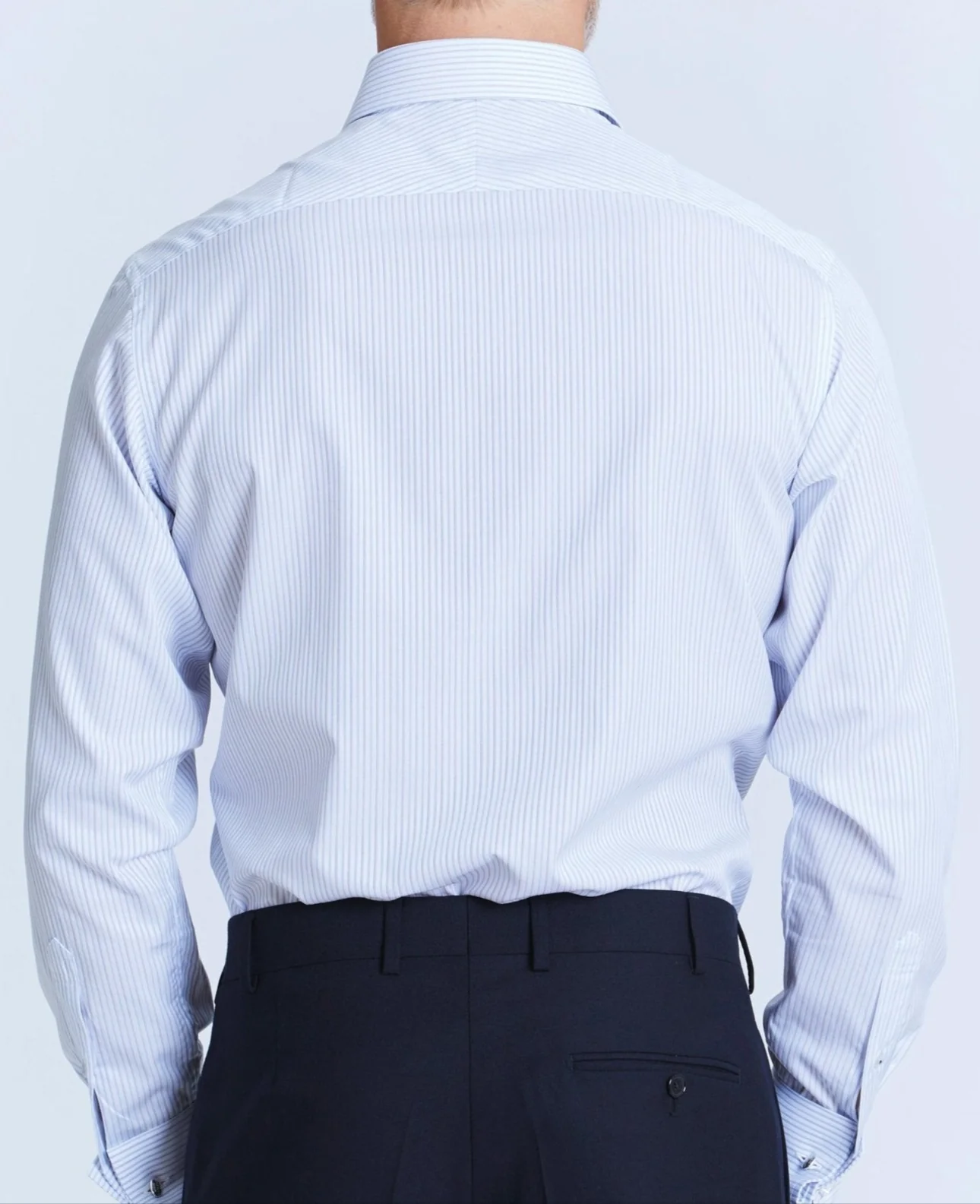 Jeffrey Blue Navy White Fine Stripe Made-To-Measure Shirt - Image 4