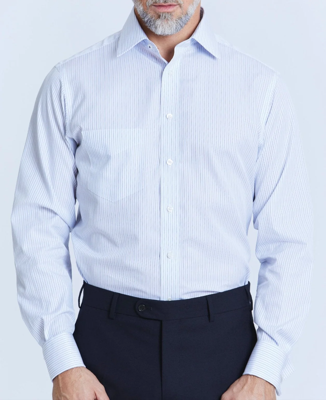 Jeffrey Blue Navy White Fine Stripe Made-To-Measure Shirt - Image 5