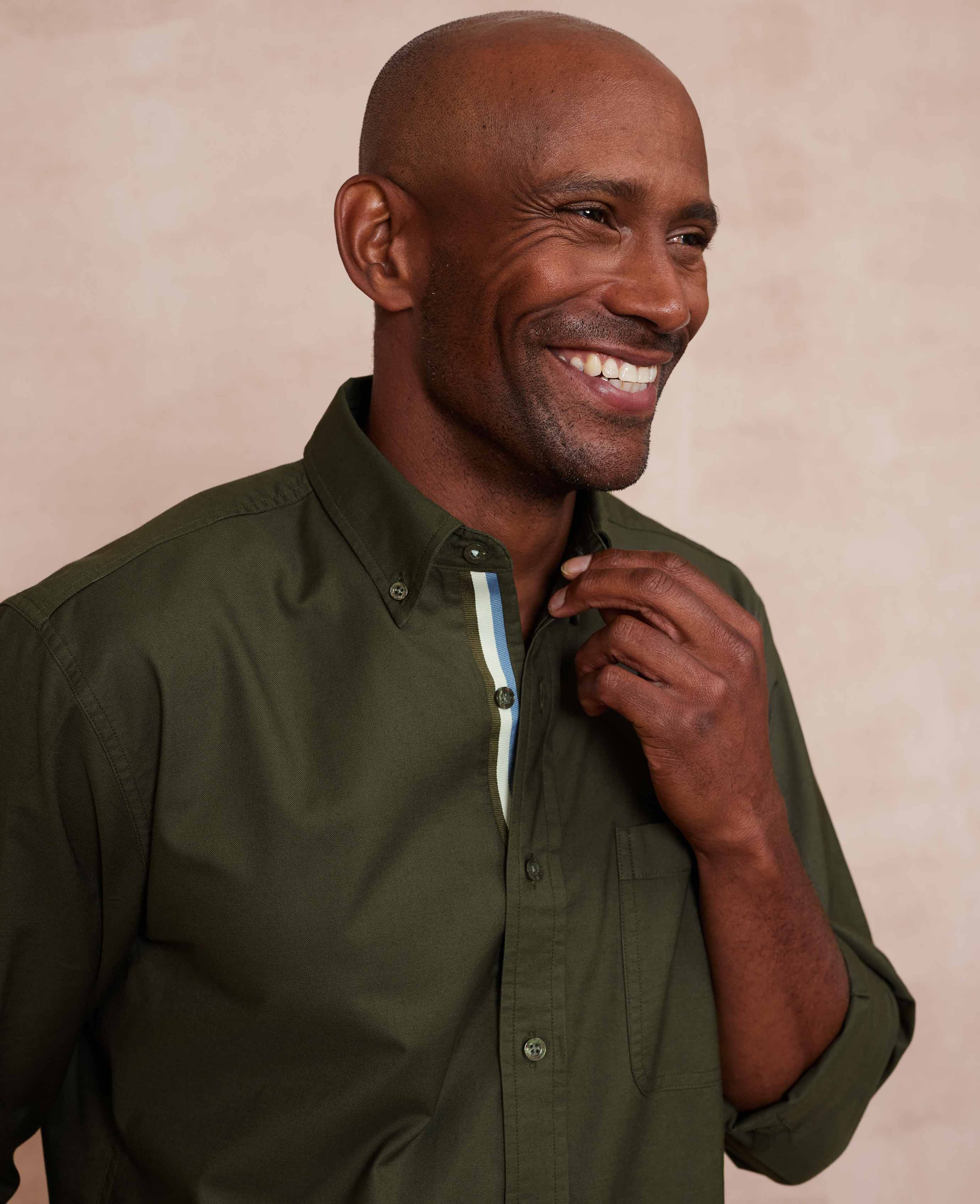 Khaki Classic Fit Button-Down Oxford Casual Shirt - Image 3