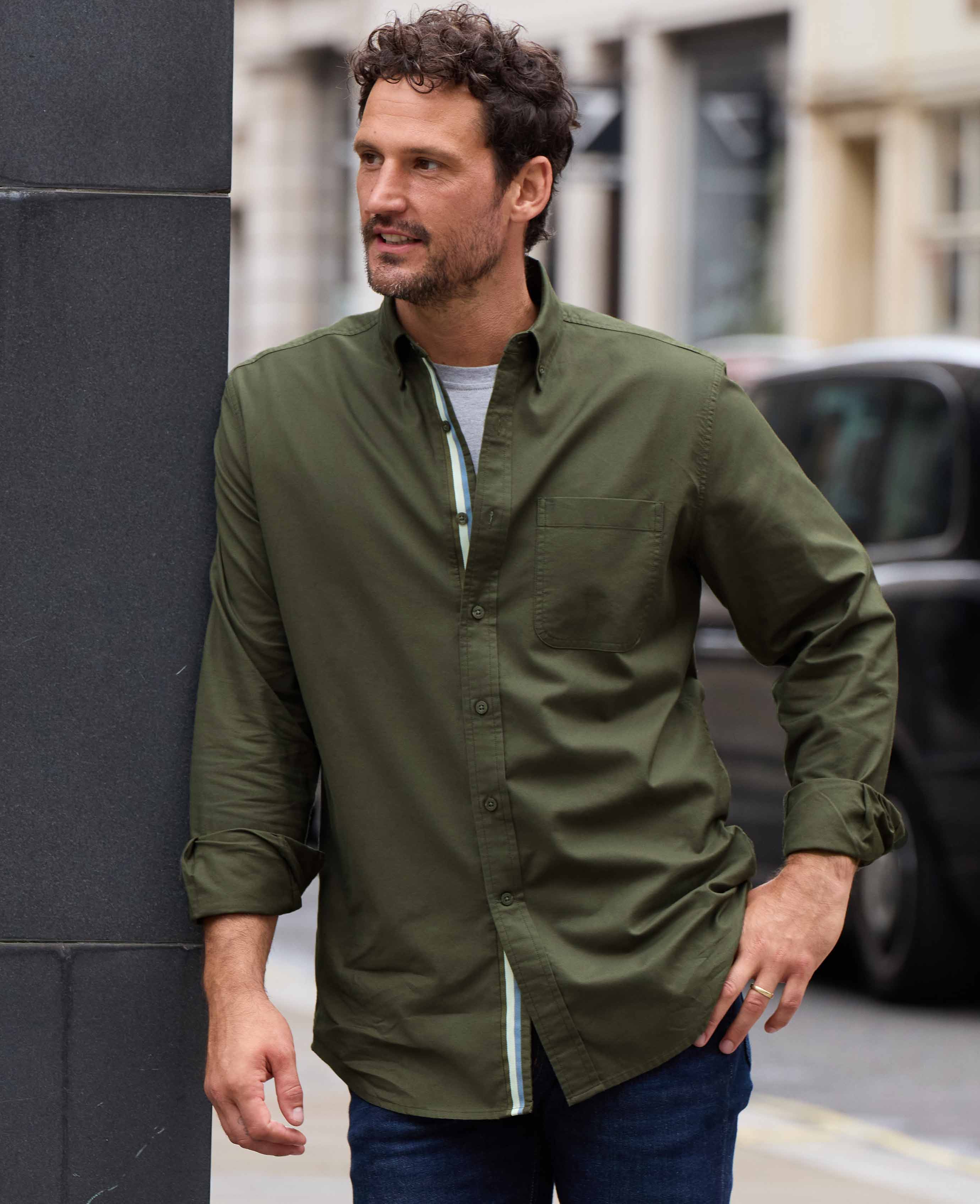 Khaki Classic Fit Button-Down Oxford Casual Shirt - Image 4