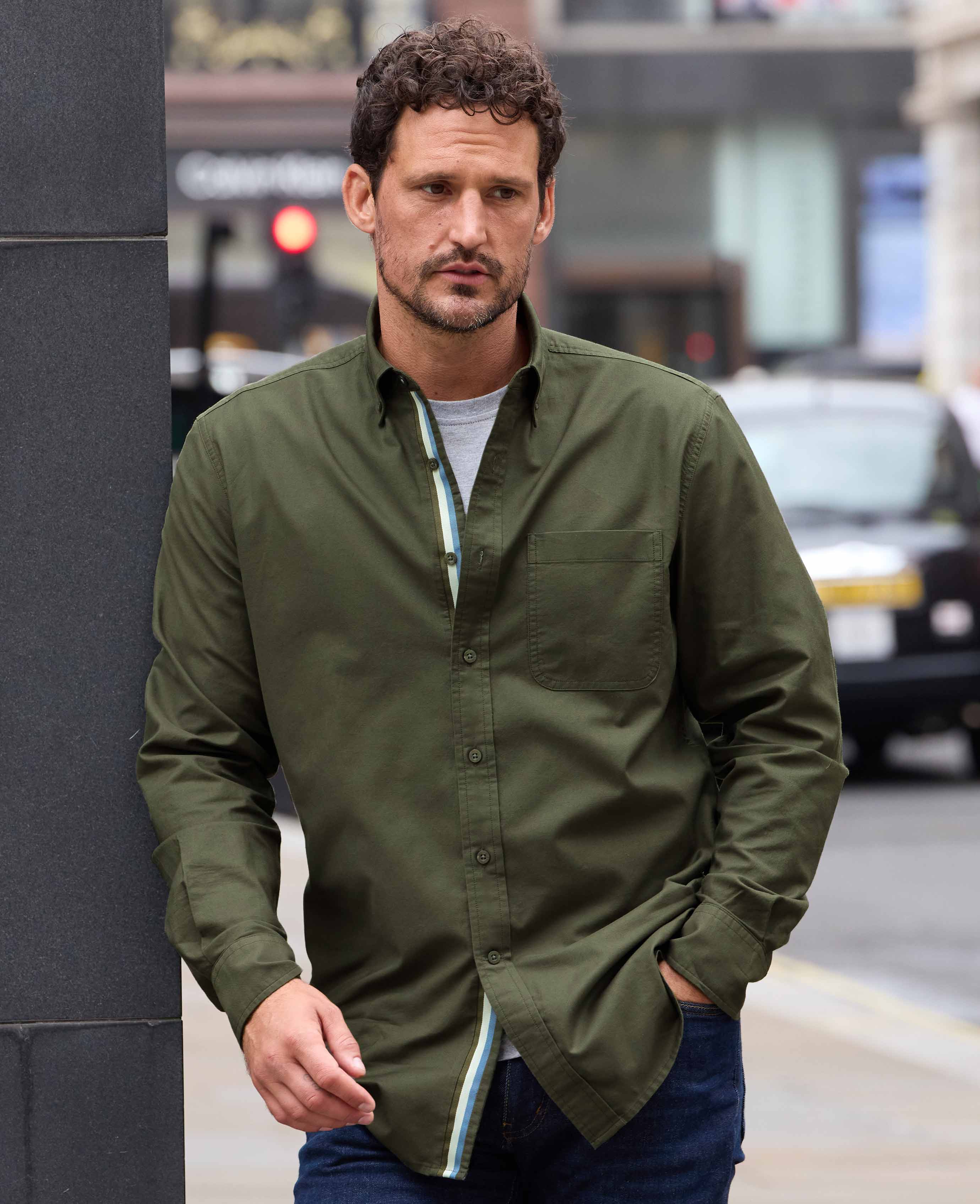 Khaki Classic Fit Button-Down Oxford Casual Shirt - Image 5