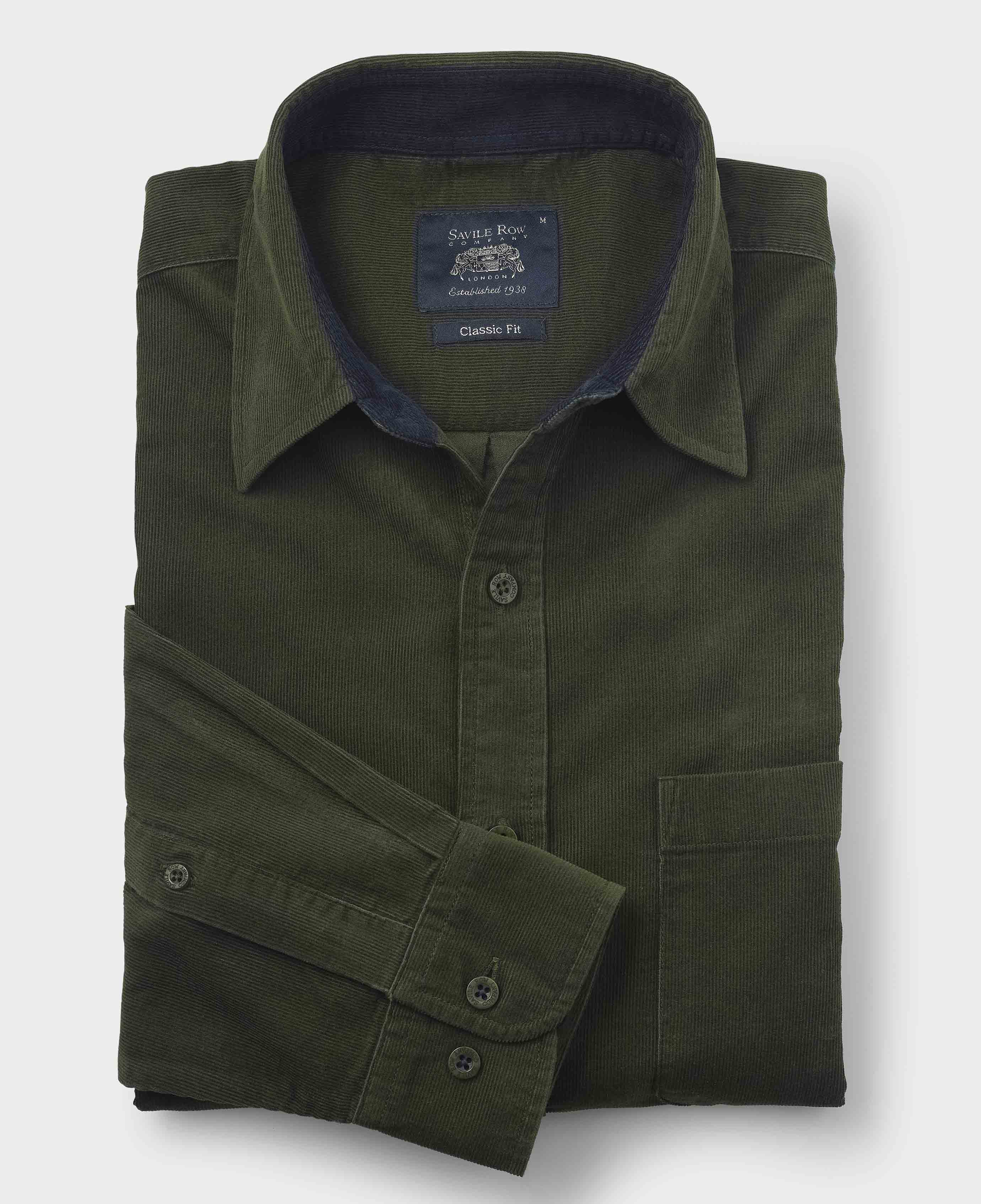 Khaki Cotton Babycord Classic Fit Casual Shirt - Image 2