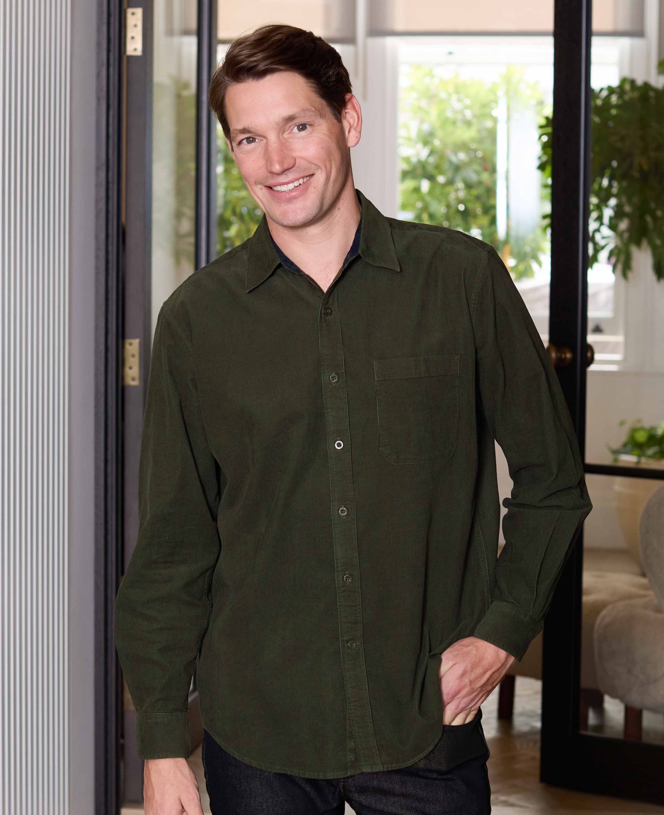 Khaki Cotton Babycord Classic Fit Casual Shirt - Image 4