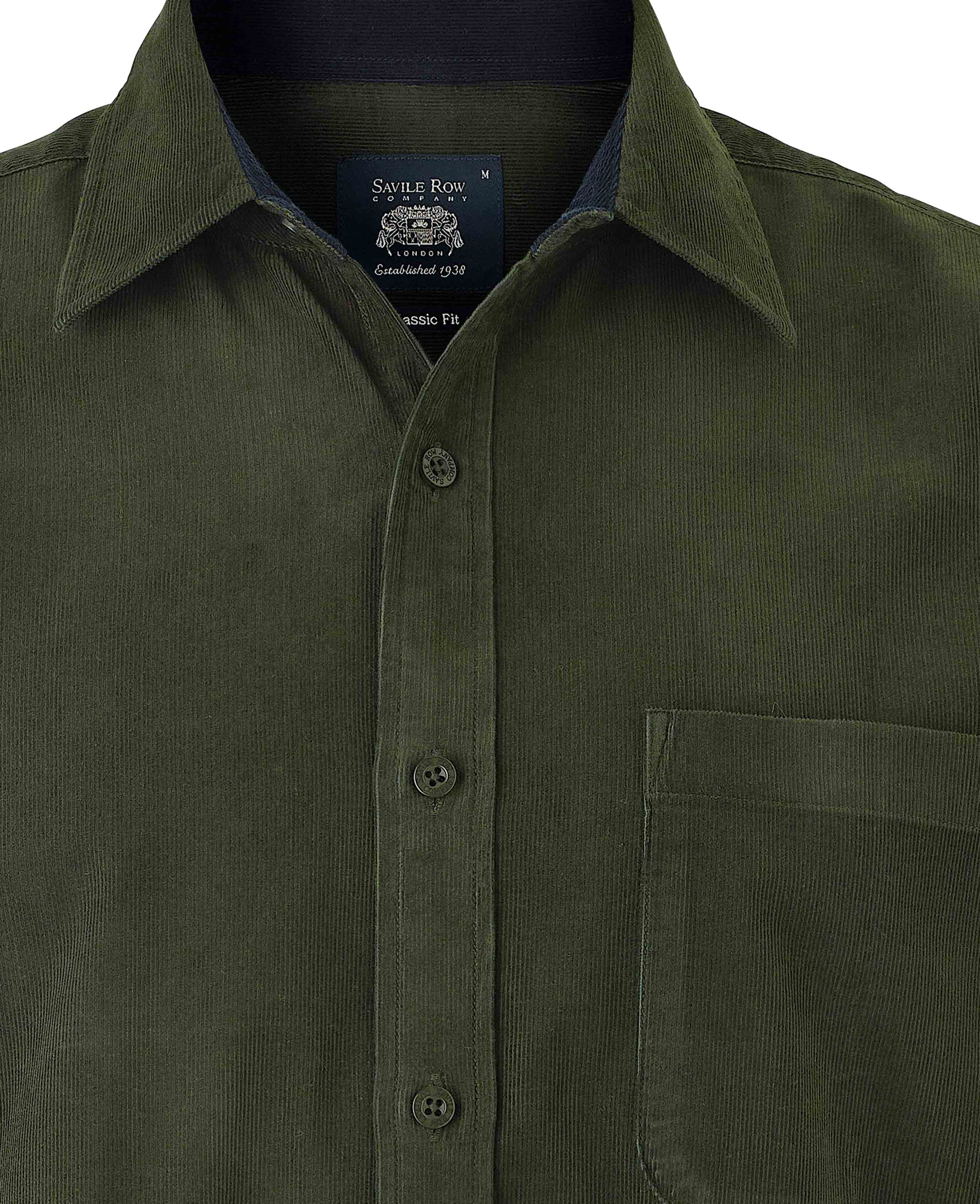 Khaki Cotton Babycord Classic Fit Casual Shirt - Image 5